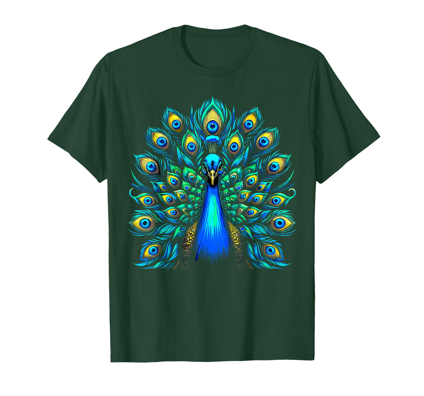 Blue Peacock Colorful Teal Feathers Bird T-Shirt