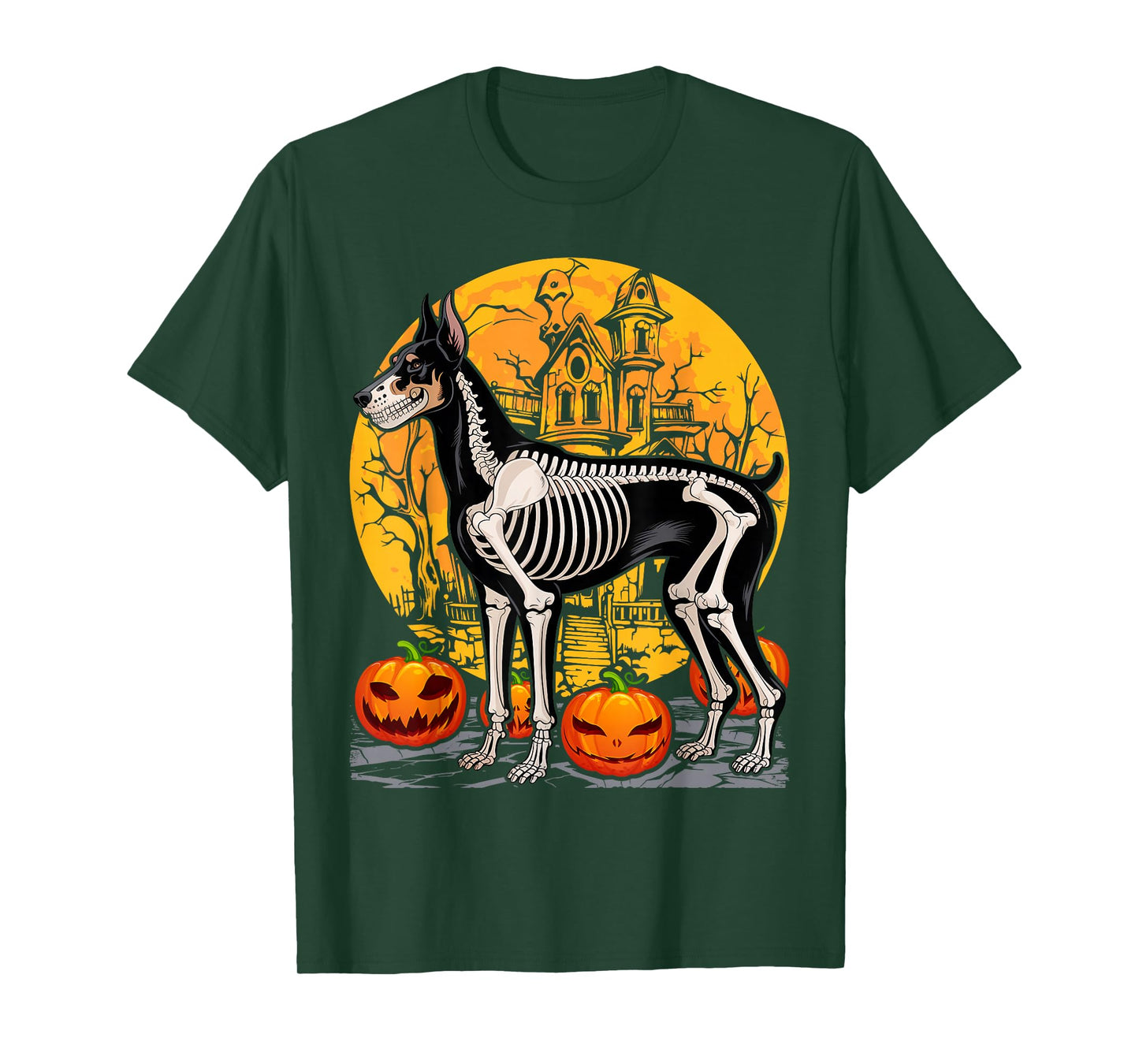 Halloween Skeleton Walking Skeletal Doberman Dog T-Shirt
