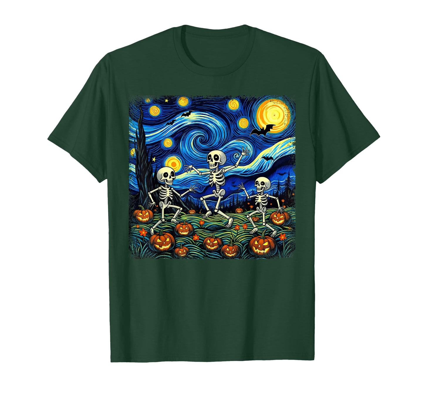 Skeleton Starry Night Van Gogh Dancing Skeletons Halloween T-Shirt