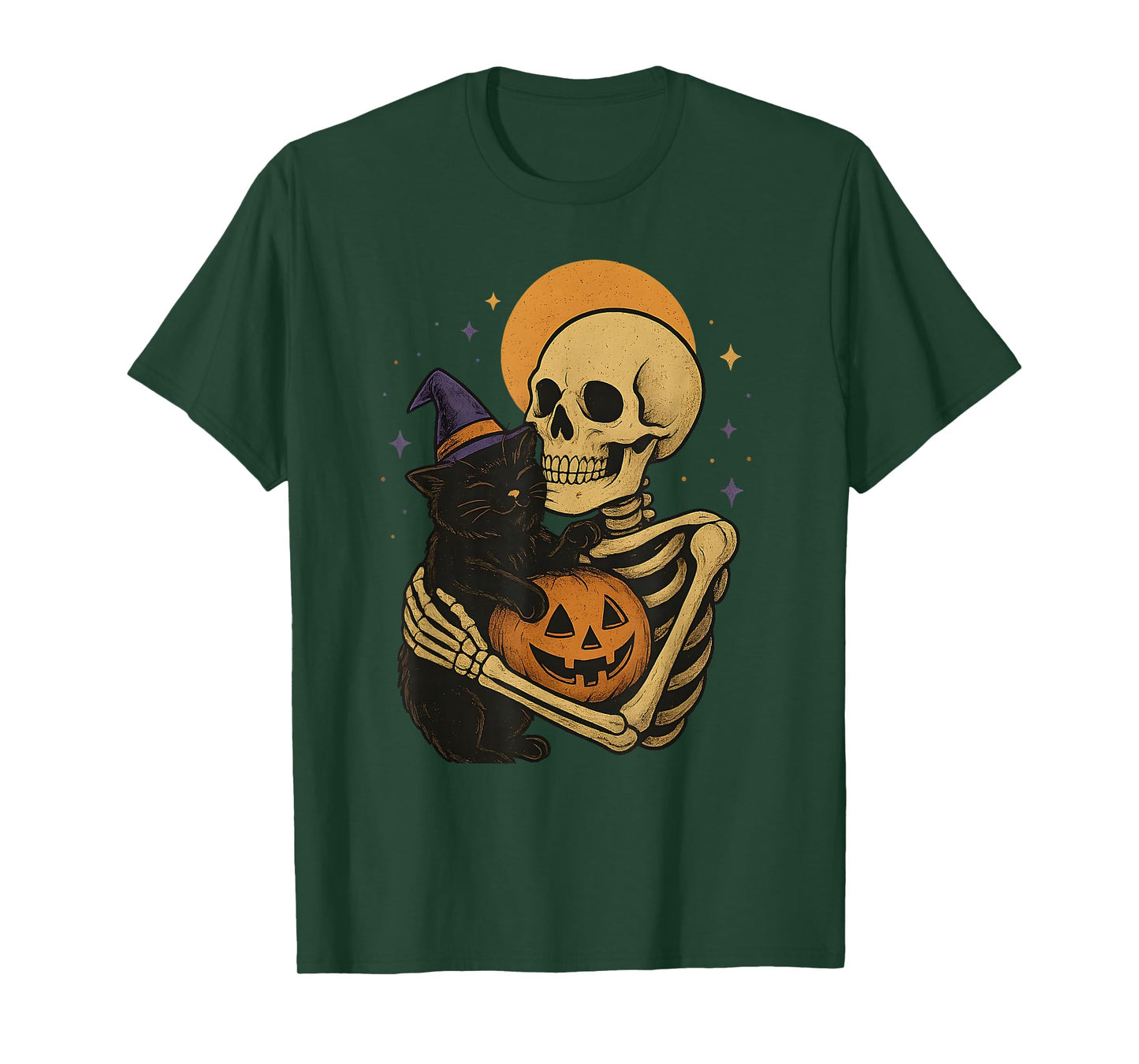 Skeleton Hugging Cat Pumpkin Halloween Cat Lover Cat Mom Dad T-Shirt