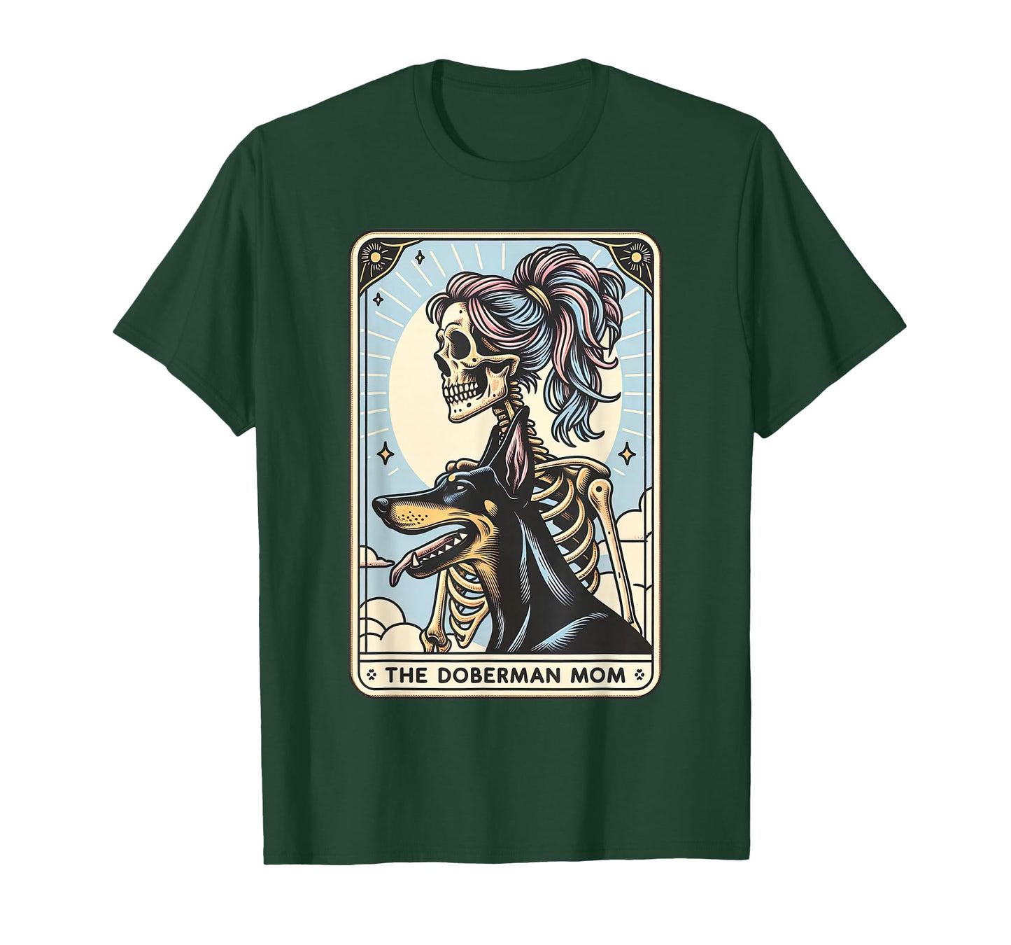 Doberman Mom Tarot Card Skeleton Dog Mama Halloween Witchy T-Shirt