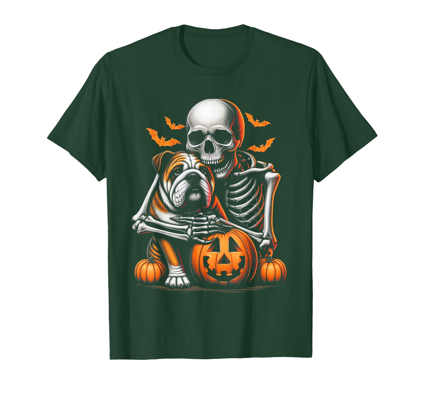 Skeleton Hugging Bulldog Halloween Lover Mom Dad T-Shirt