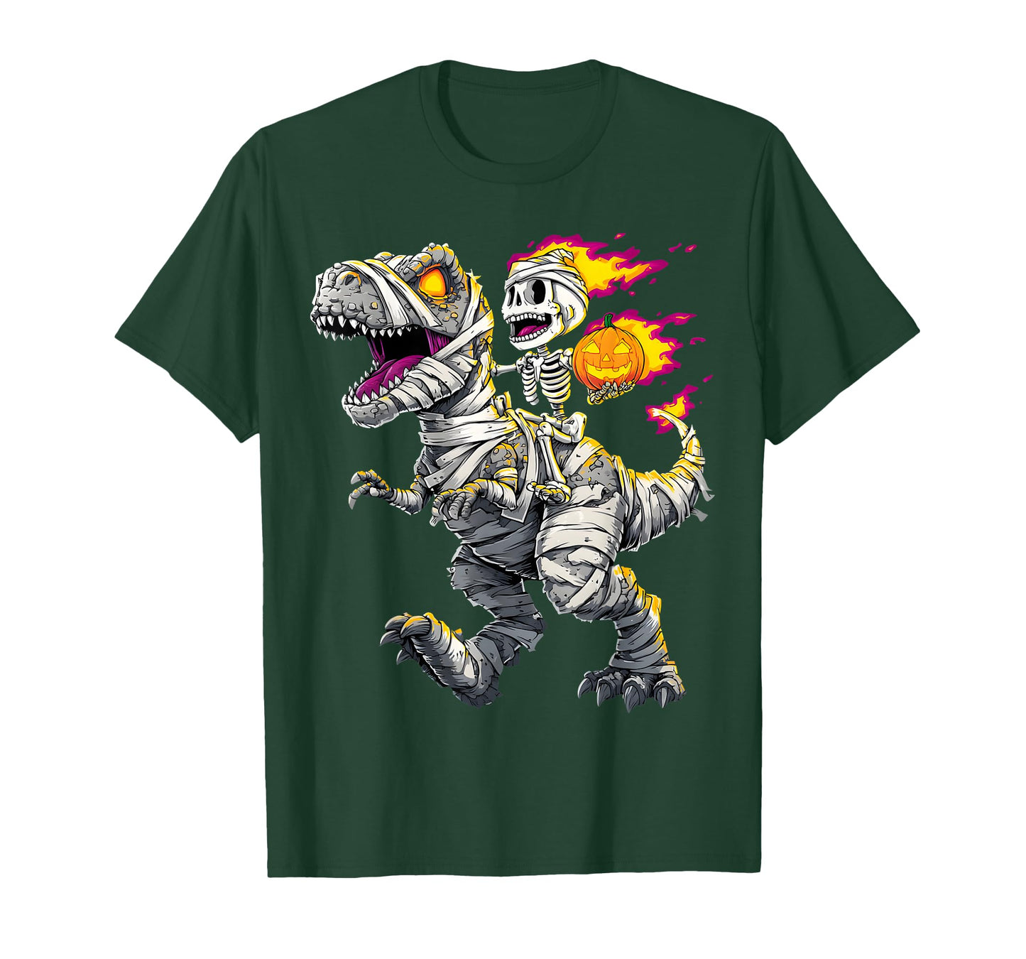 Skeleton Riding Mummy Dinosaur T rex T-Shirt
