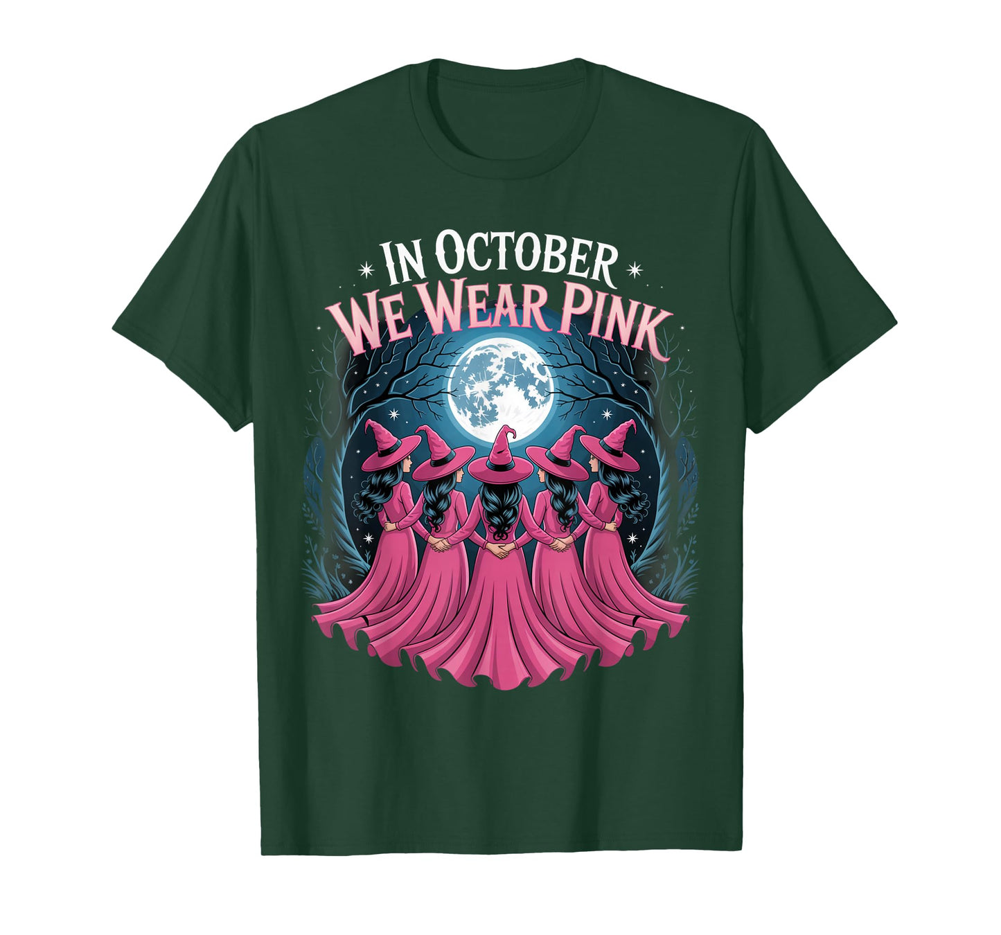 in October We Wear Pink Witches Breast Cancer Awareness T-Shirt
