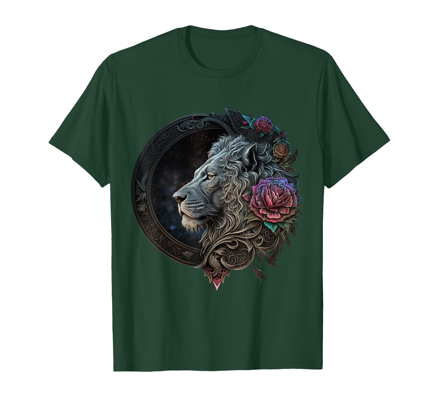 Lion Mandala Flowers Art Space Animal Zoo Lion T-Shirt