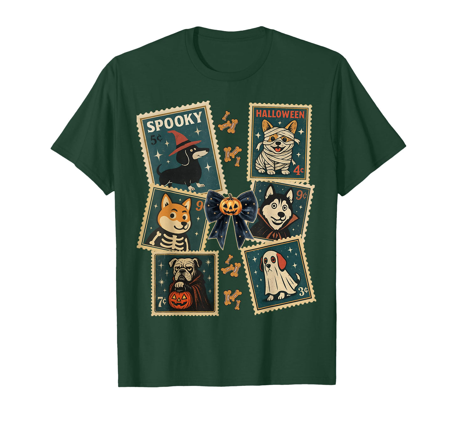 Spooky Dog Halloween Vintage Stamp Costume Design Apparel T-Shirt