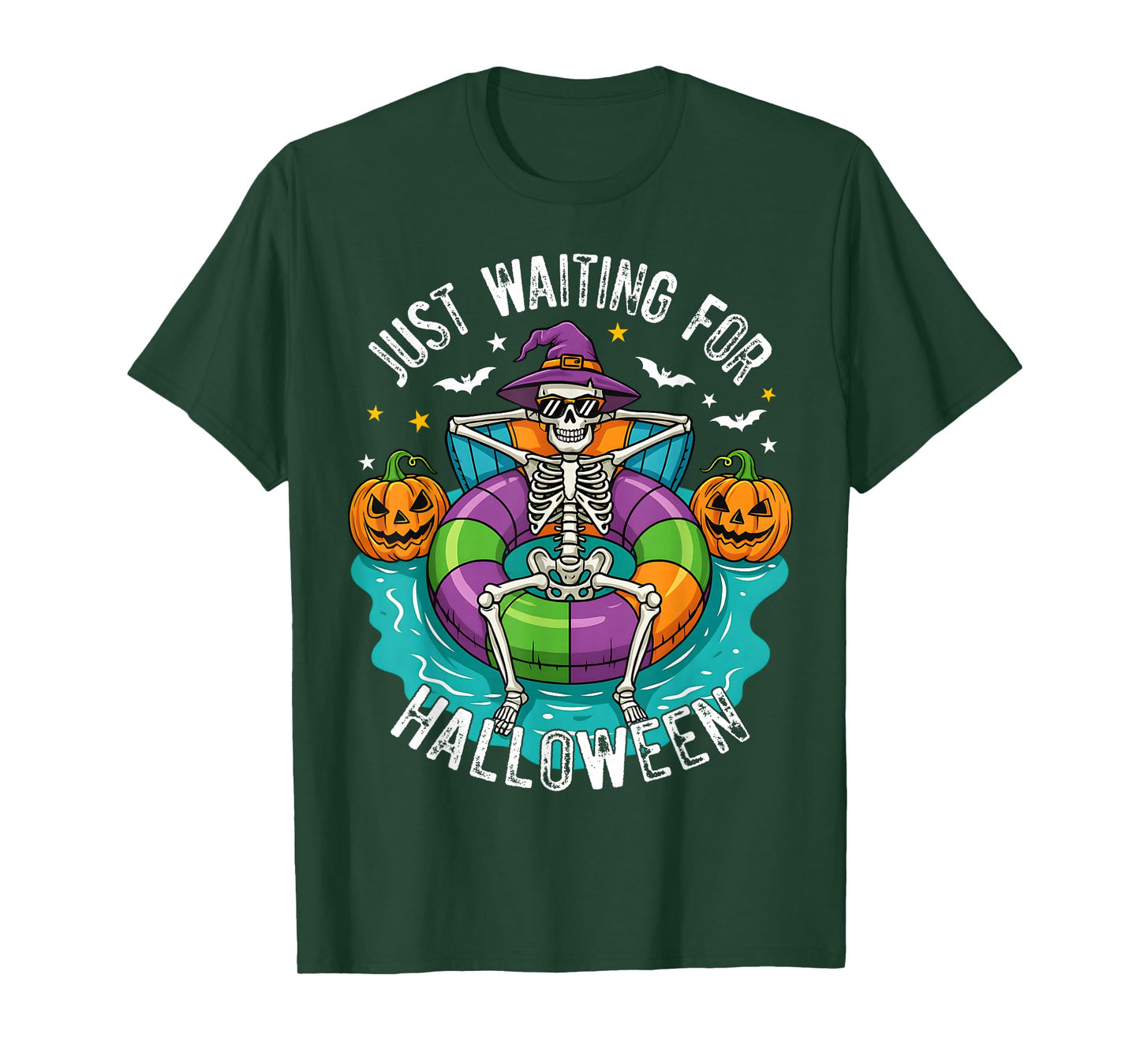 Spooky Summer Skeleton Just Waiting for Halloween Pumpkin T-Shirt