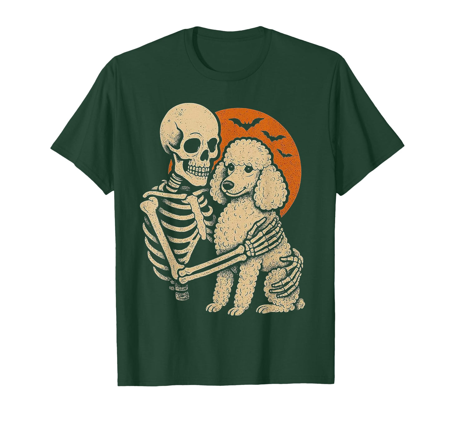 Skeleton Hugging Poodle Halloween Lover Mom Dad T-Shirt