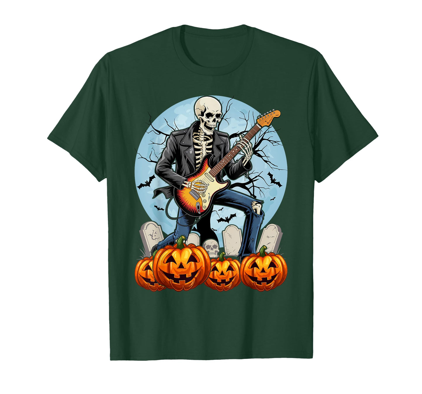 Spooky Skeleton Playing Guitar Halloween Costume Rock On T-Shirt