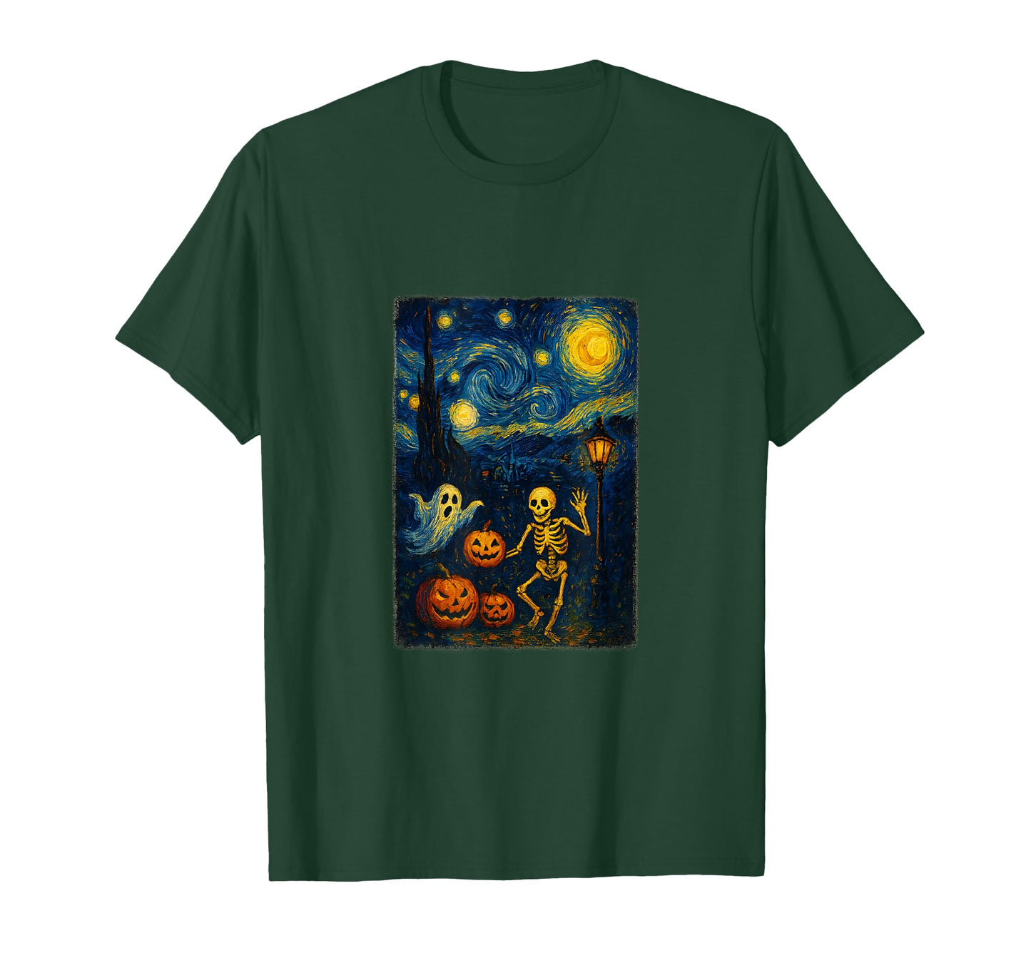 Starry Night Ghost Skeleton Spooky Halloween Costume T-Shirt