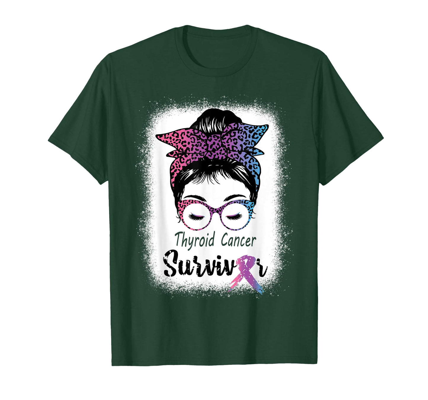 Thyroid Cancer Survivor Awareness Messy Bun Mom Teal ribbon T-Shirt
