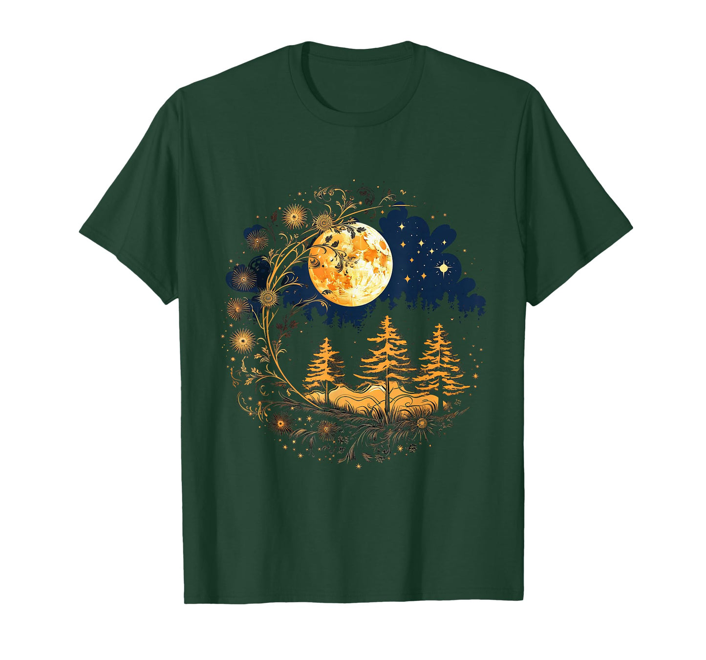 Mystical Sun and Moon with Woman Mystical Flowers Aesthetic T-Shirt