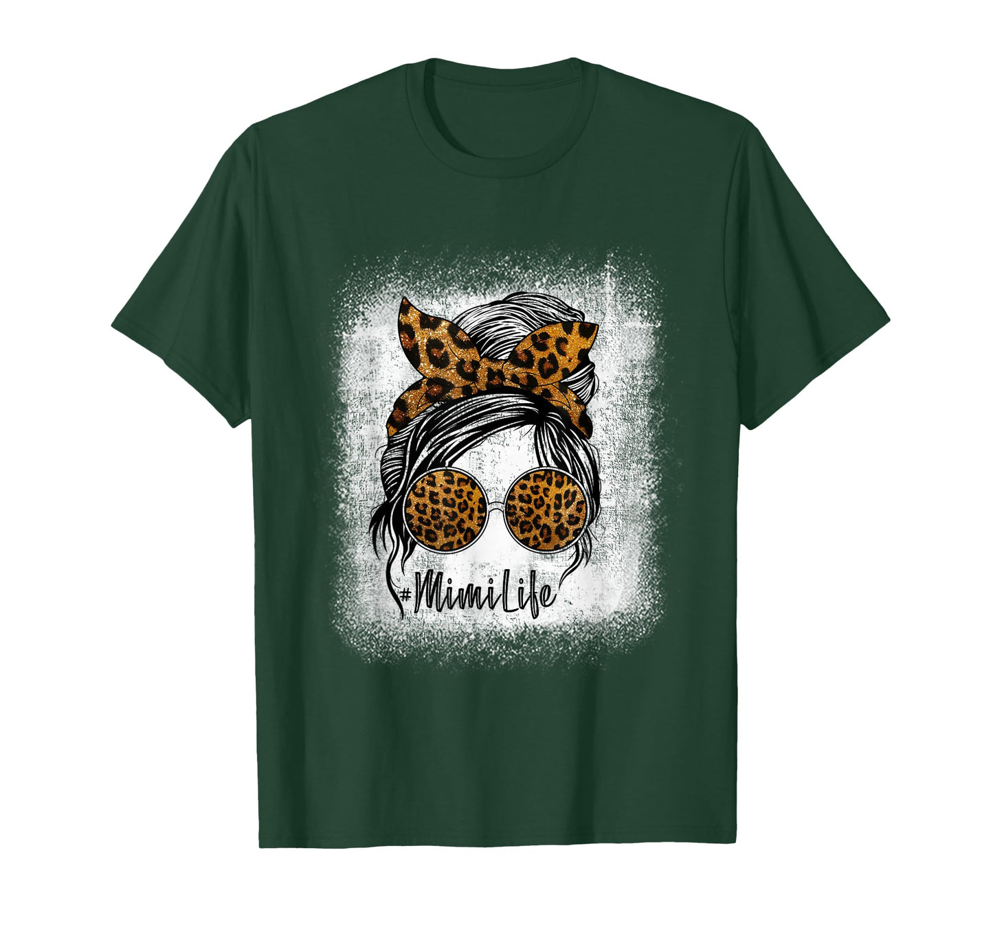 Mimi Life Messy Bun Sunglasses Bleached Mother’s Day Leopard T-Shirt