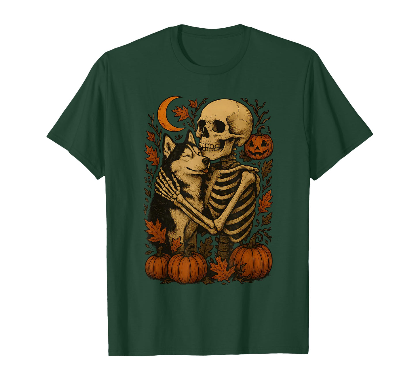 Skeleton Hugging Siberian Husky T-Shirt