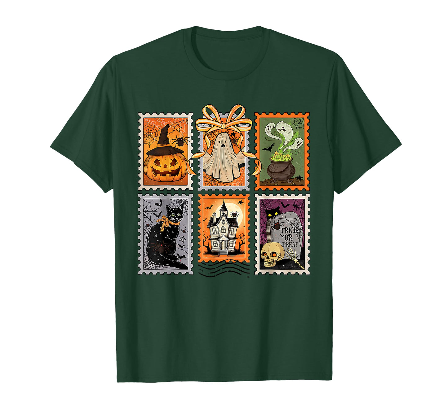 Retro Halloween Stamp Icons Funny Halloween Cat Ghost Stamp T-Shirt