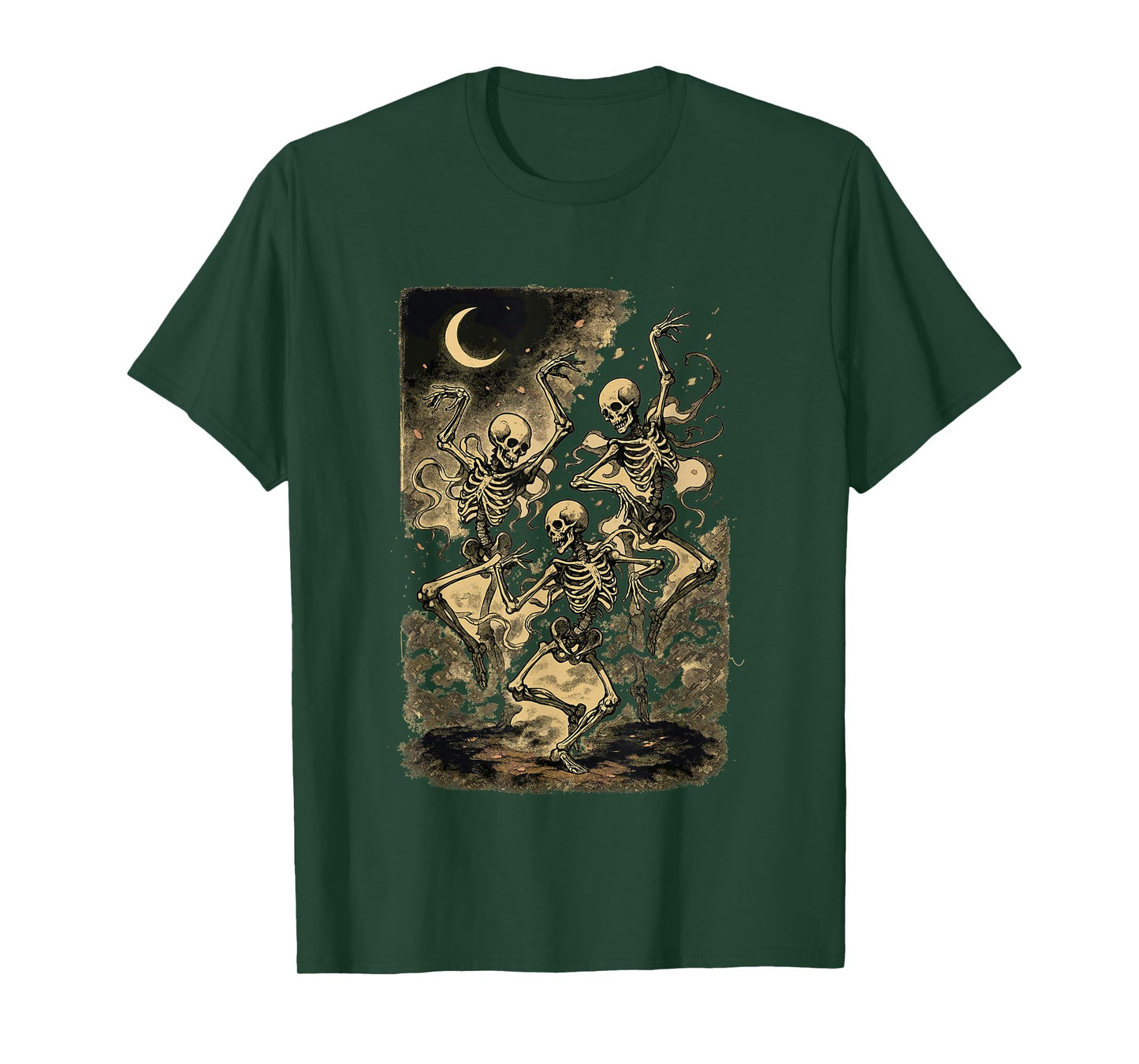 Dancing Skeleton Trio Under Moon Vintage Design T-Shirt
