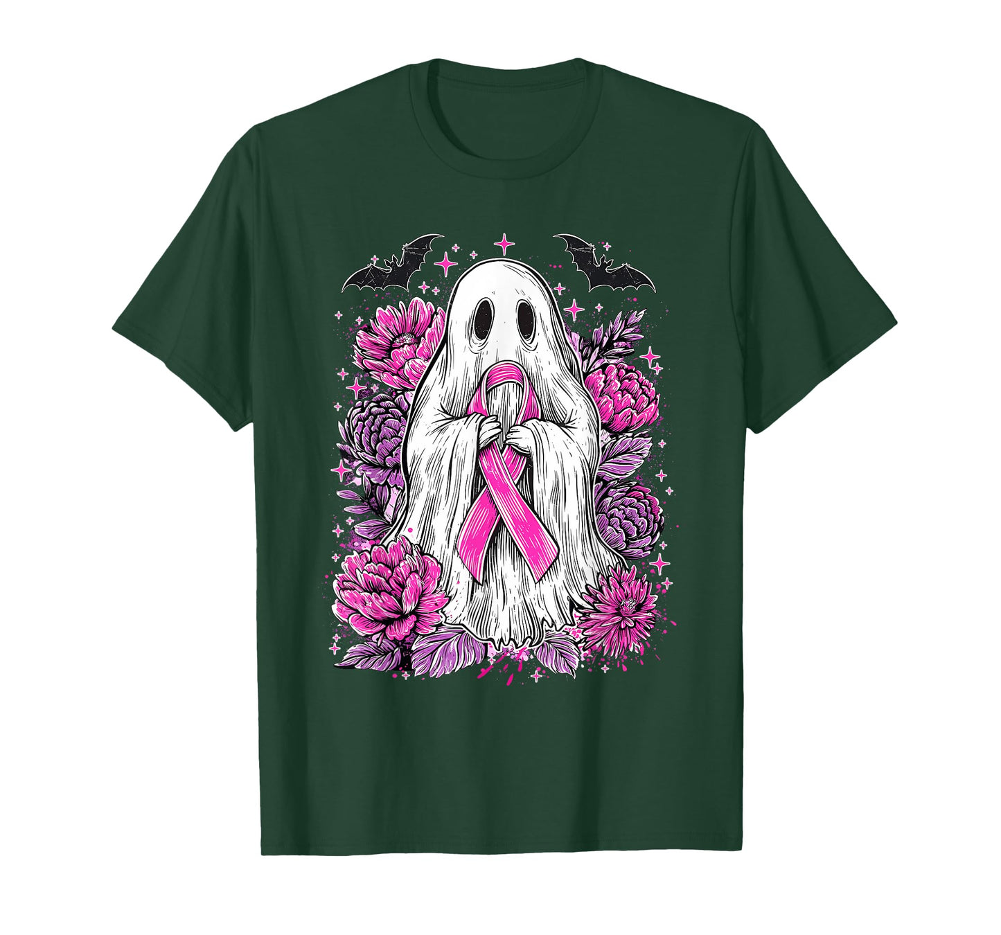 Retro Ghost Pink Ribbon Breast Cancer Awareness T-Shirt