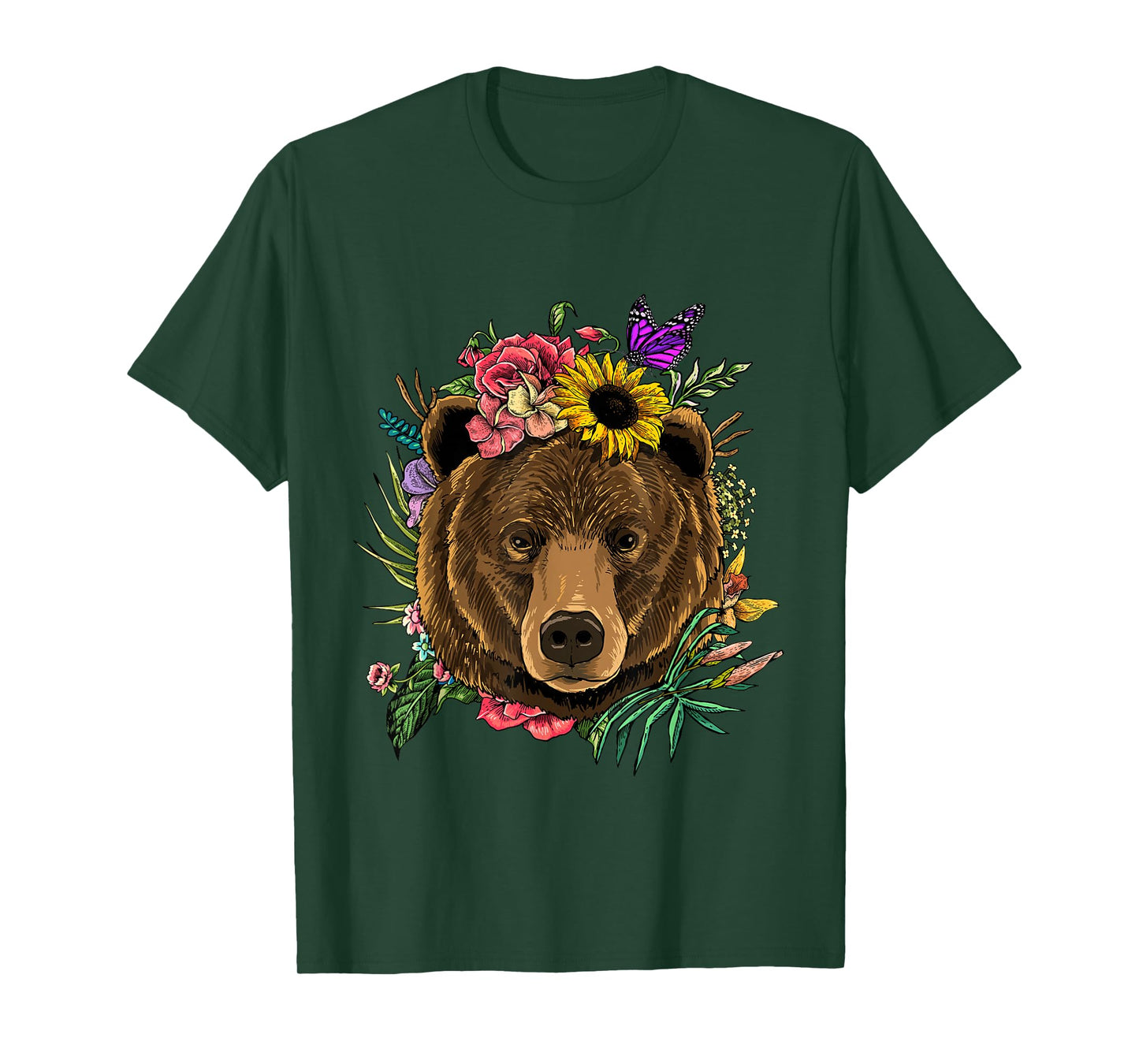 Bear Shirt Nature Floral Grizzly Bear Face Animal Bear Lover T-Shirt
