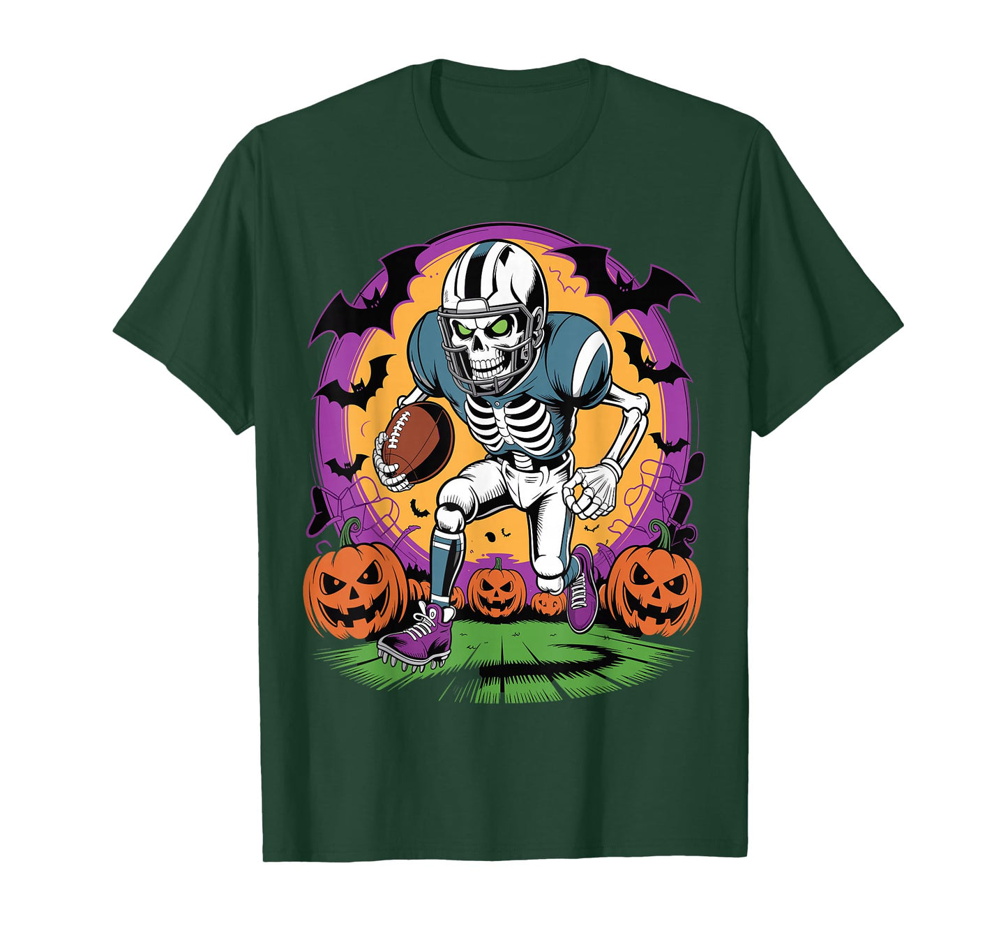Halloween Skeleton Football Player Skull Spooky Sports T-Shirt