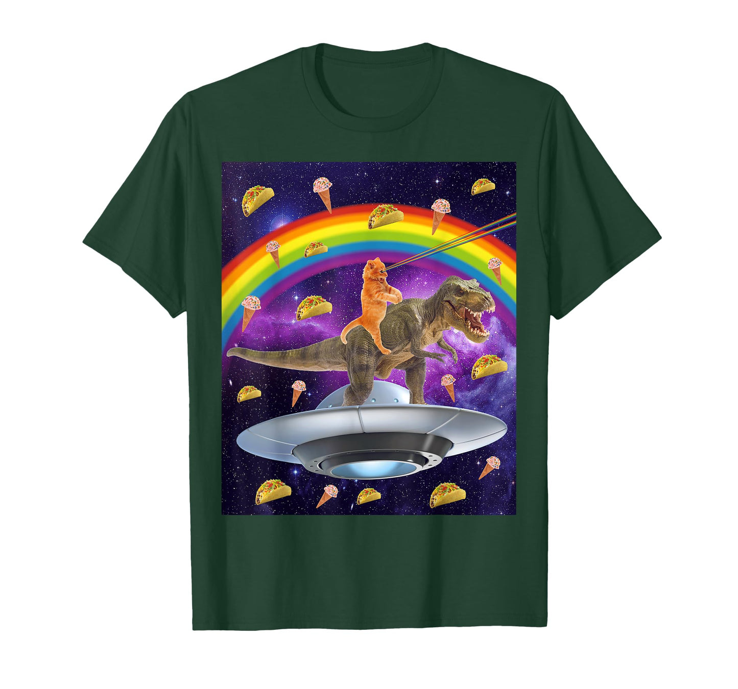 Taco Kitty Rainbow Laser Eye T-Rex Riding Space Cat Shirt T-Shirt for Men Women Girls Kids