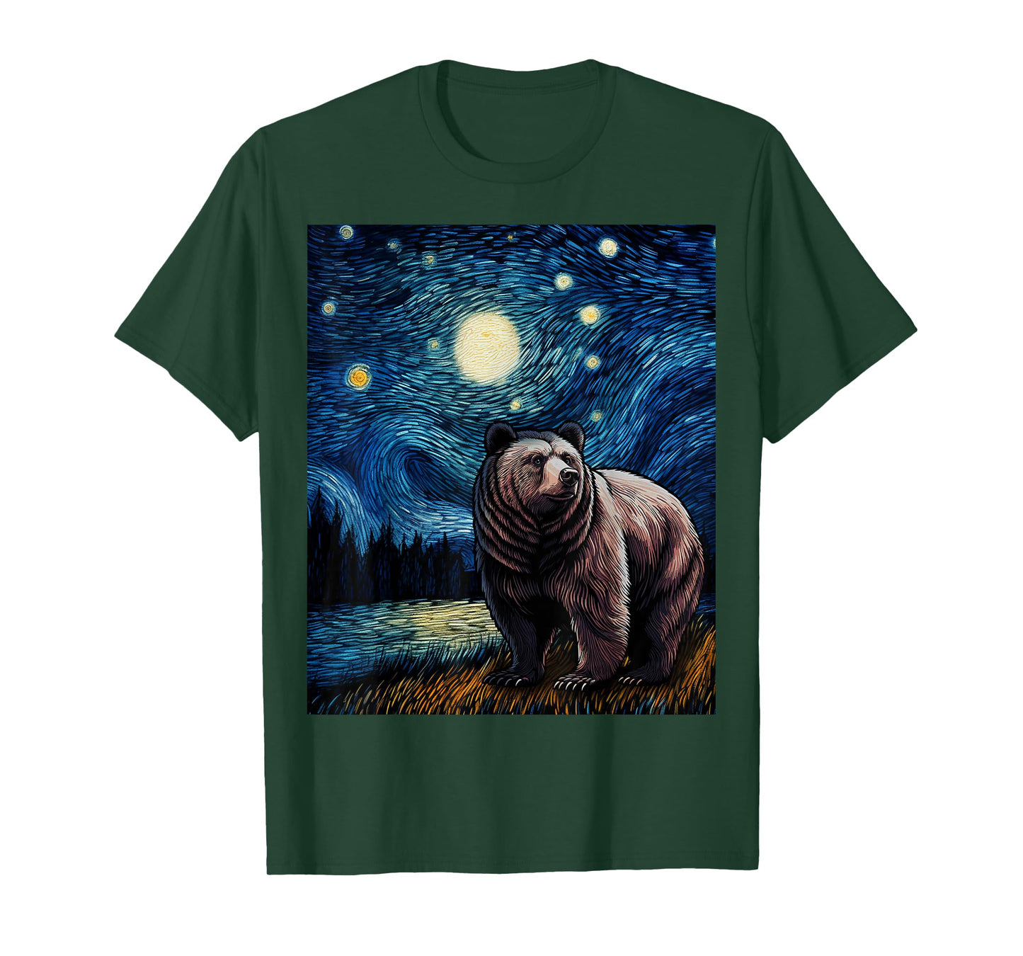 Graphic Grizzly Bear Van Gogh Starry Night Grizzlies Animal T-Shirt