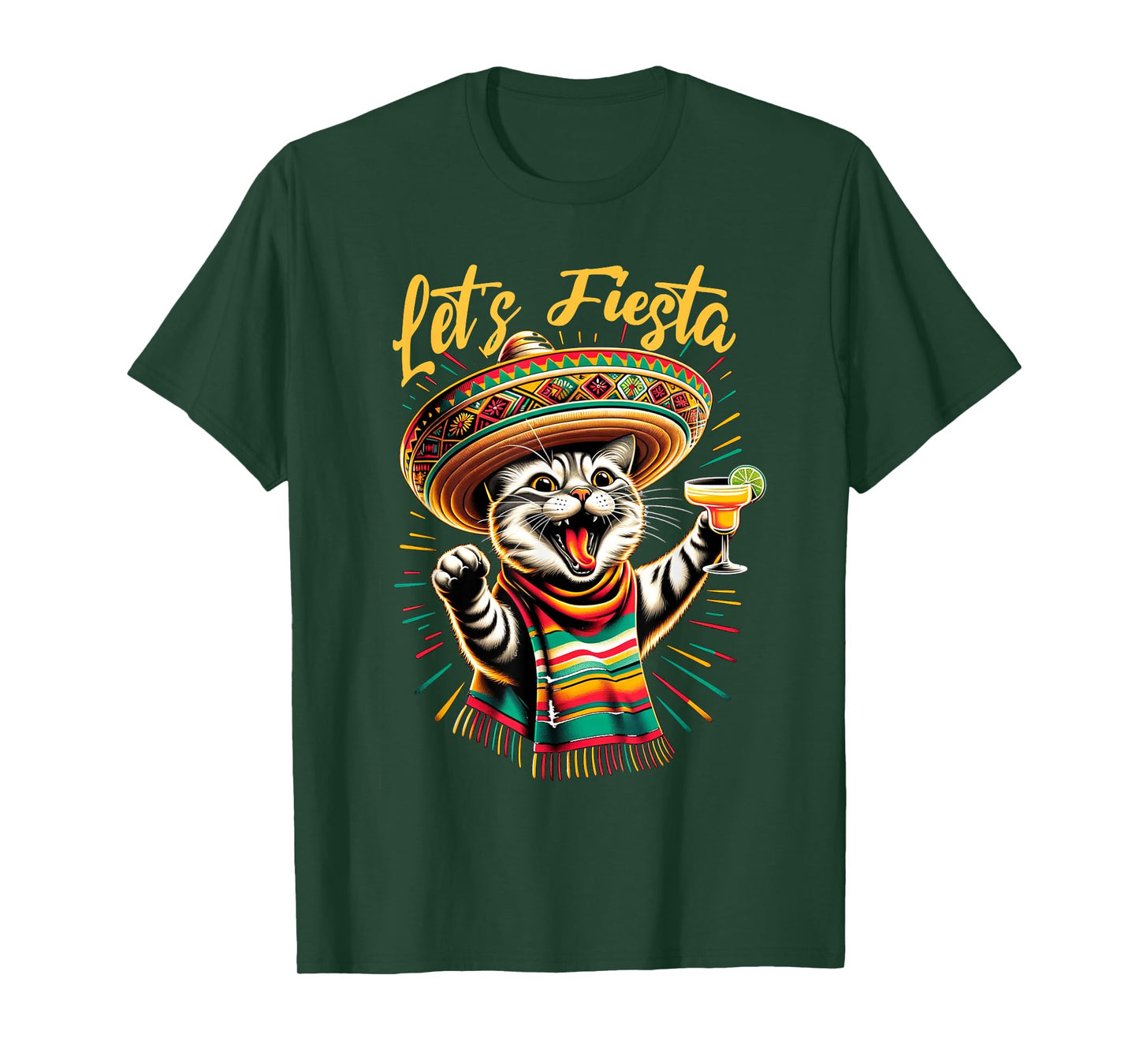 Mexican Let's Fiesta Sombrero Cat Cinco De Mayo Funny Cat Men Women T-Shirt