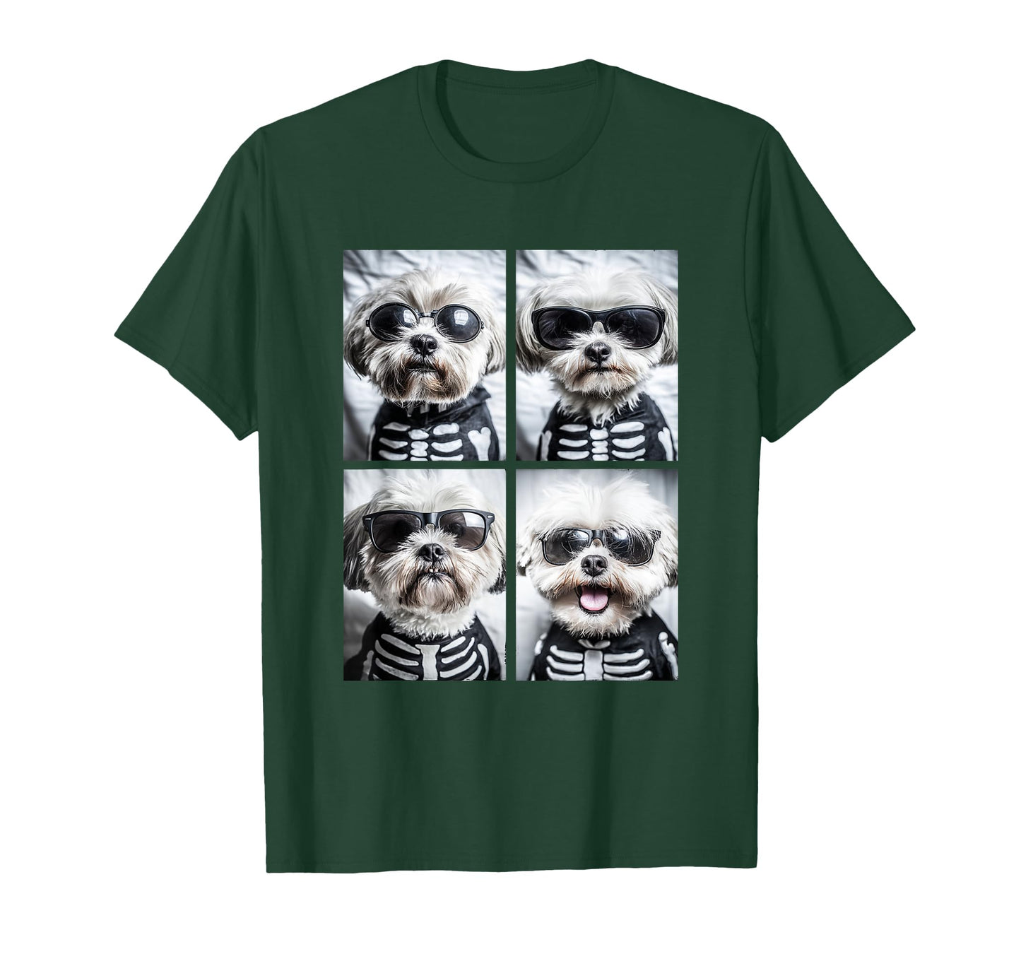 Maltese with Sunglasses Skeleton Costume Funny Halloween T-Shirt