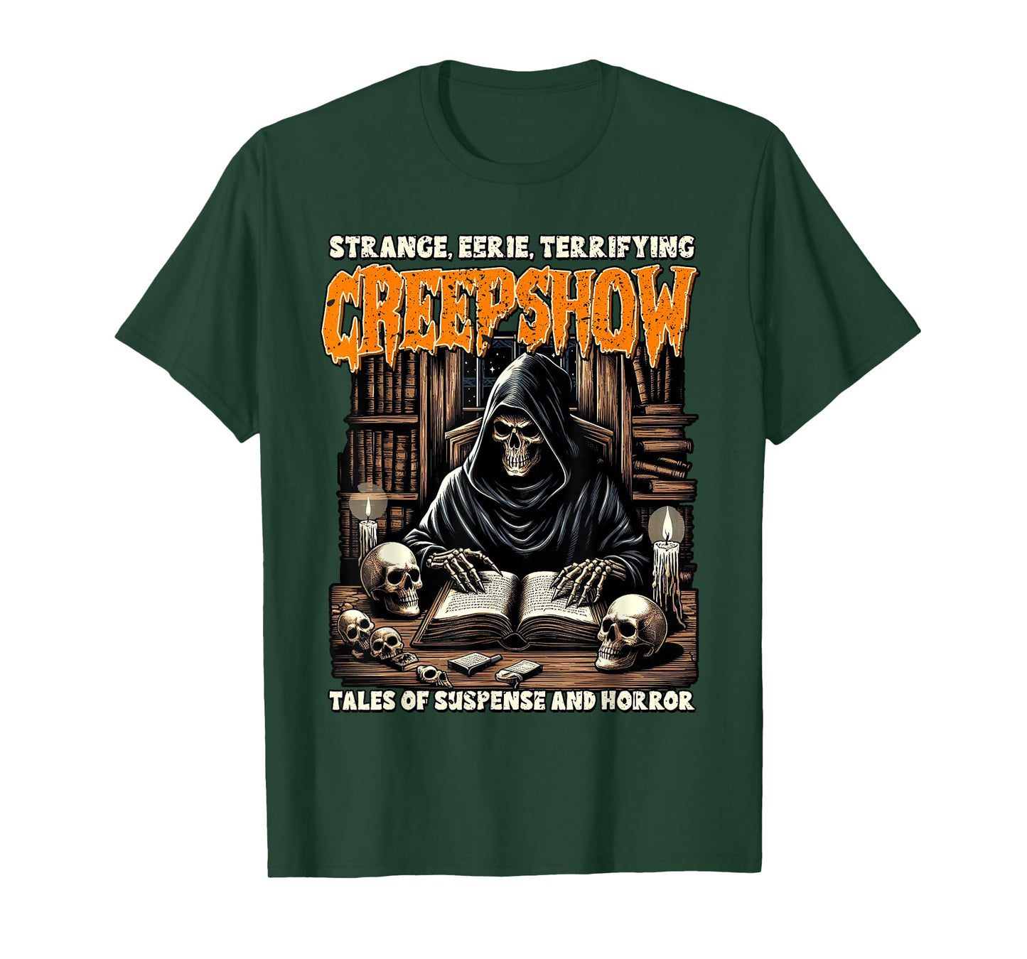 Halloween Vibes Spooky Reading Skeleton Witch Creep Show T-Shirt