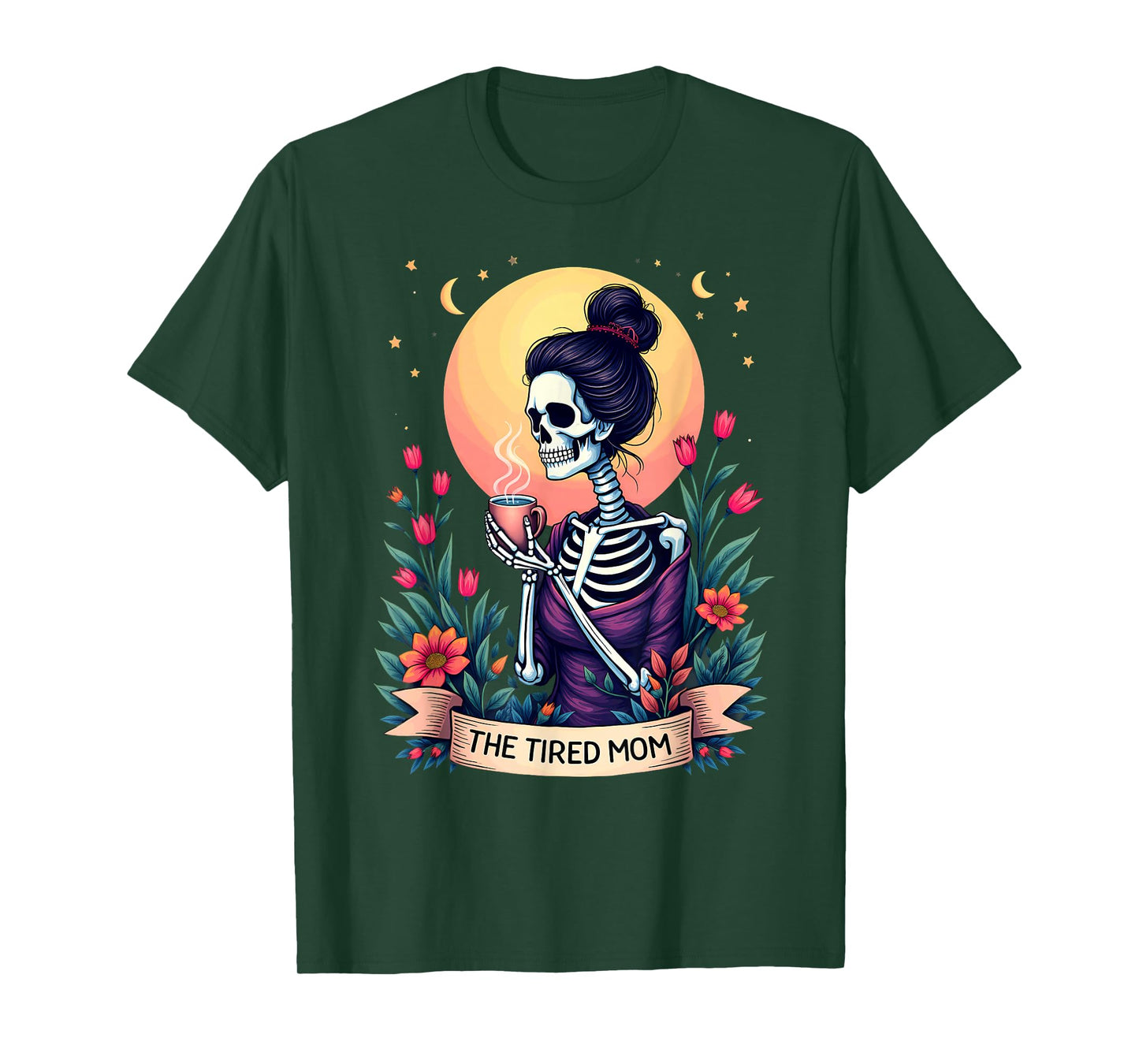 Gothic Tarot Card Skeleton Coffee The Tired Mom T-Shirt