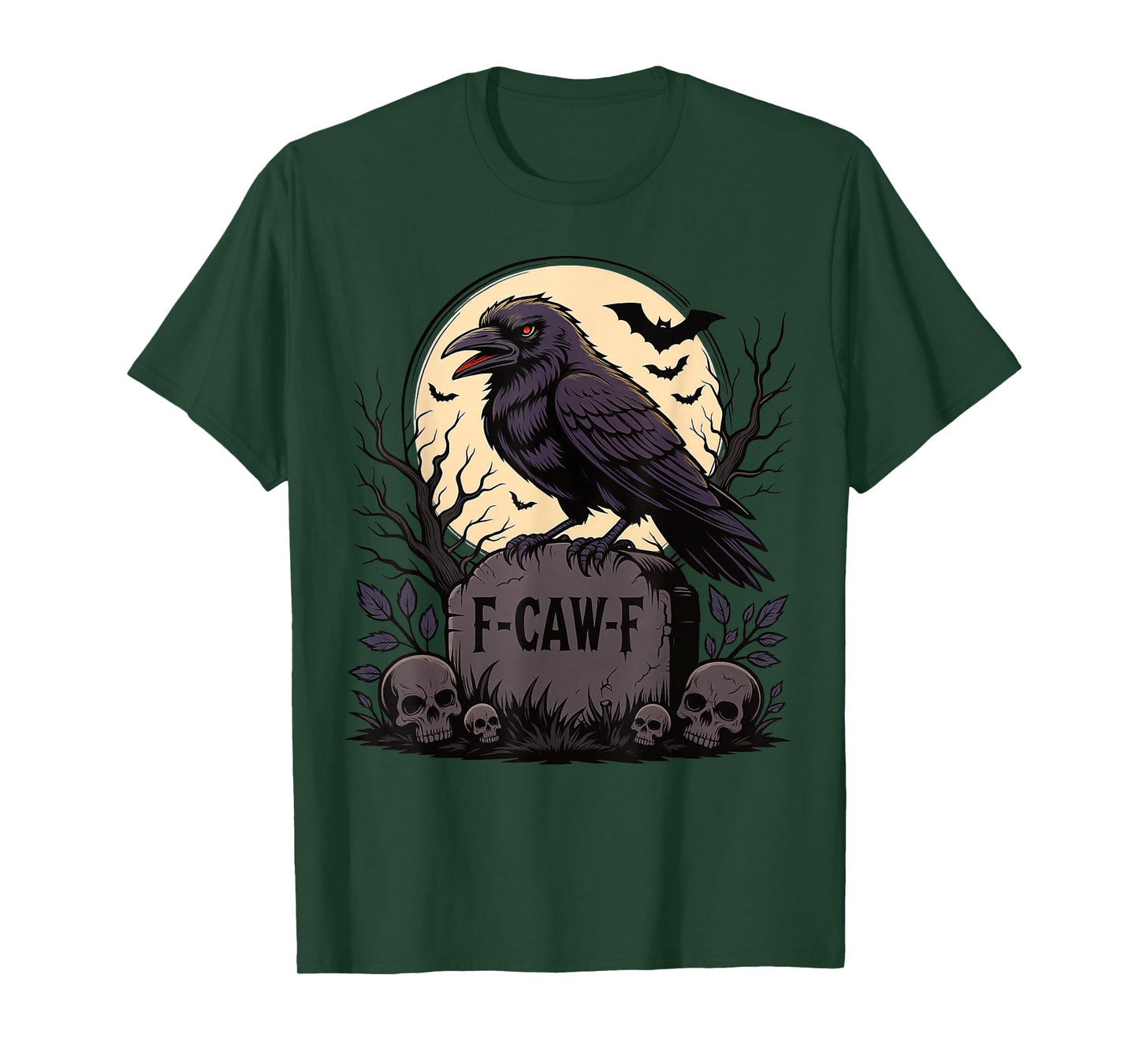 F-CAW-F Crow Black Bird Moon Gothic Adult Humor Halloween T-Shirt