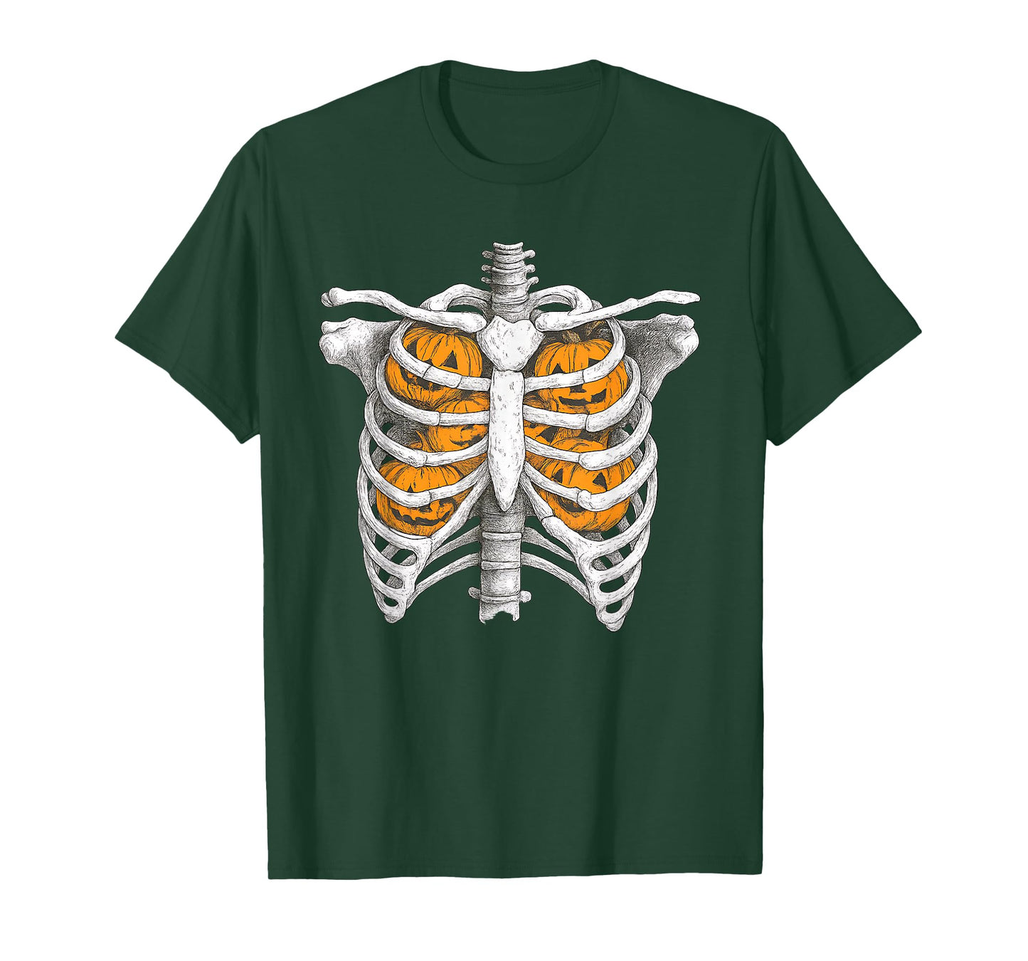 Retro Halloween Ribcage Pumpkins Spooky Season T-Shirt