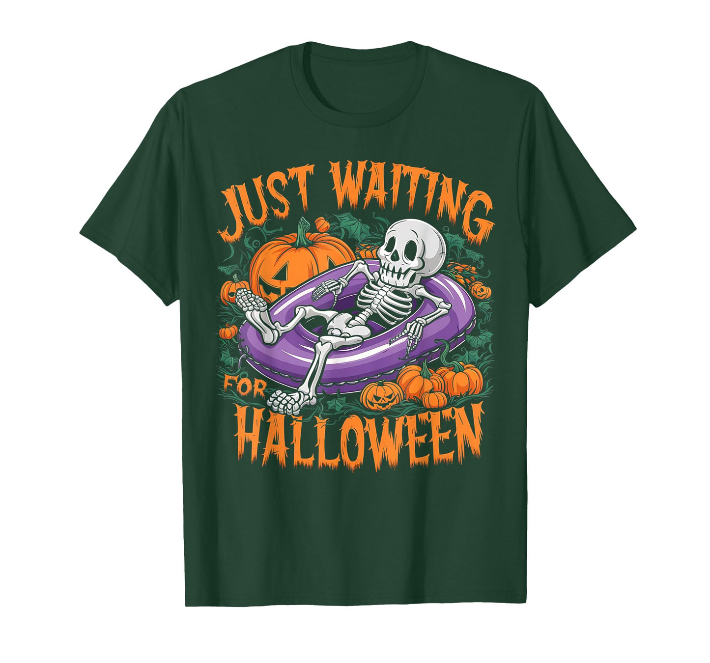 Just Waiting for Halloween Funny Skeleton Spooky Summerween T-Shirt