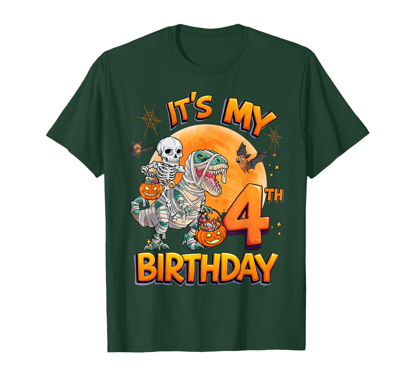 It's My 4th Birthday Dinosaur Skeleton Halloween 4 Years Old T-Shirt