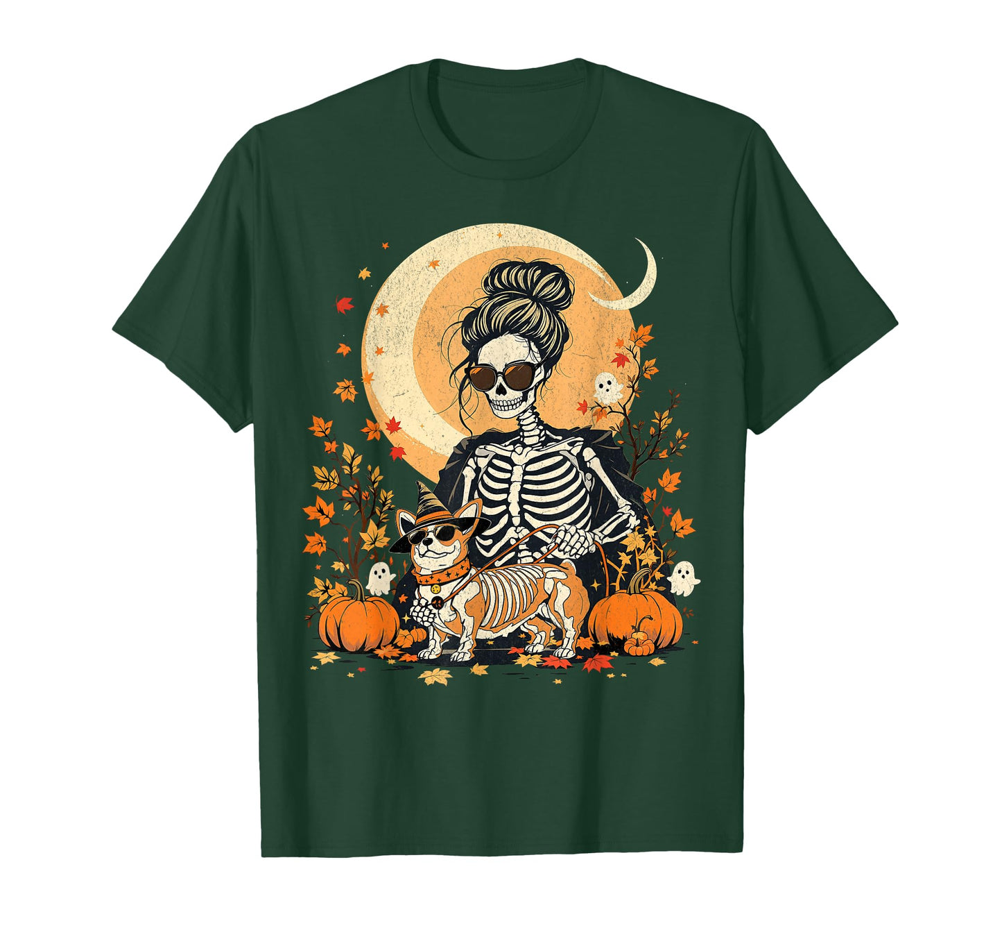 The Corgi Mom Skeleton Halloween Night Walk Dog Lovers T-Shirt