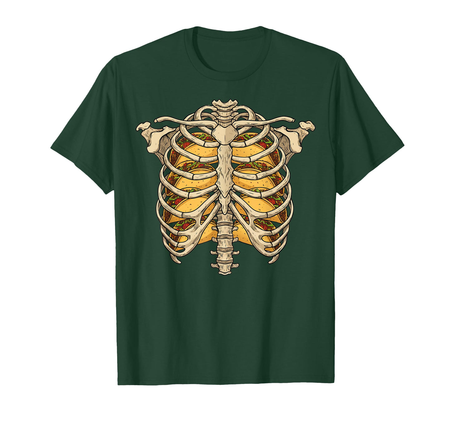 Halloween Rib Cage Skeleton with Tacos Design Funny Foodies T-Shirt