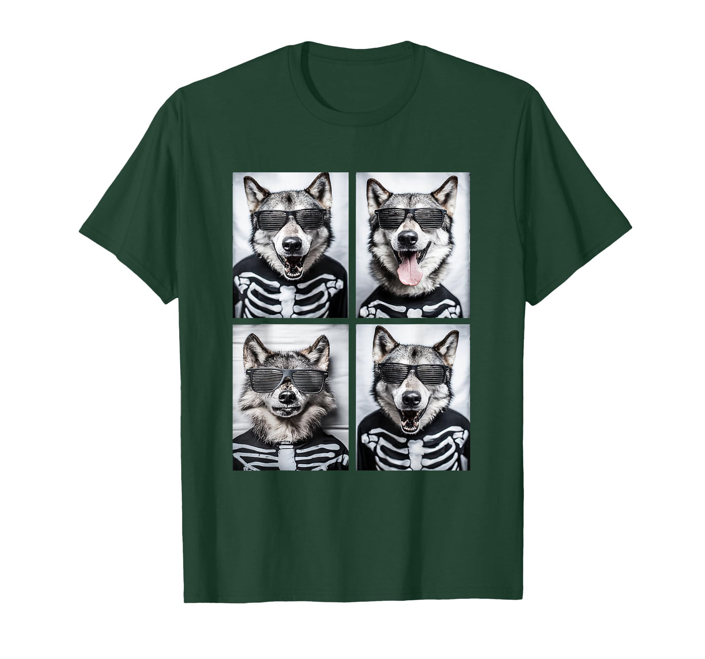 Wolves with Sunglasses Skeleton Costume Funny Halloween Wolf T-Shirt