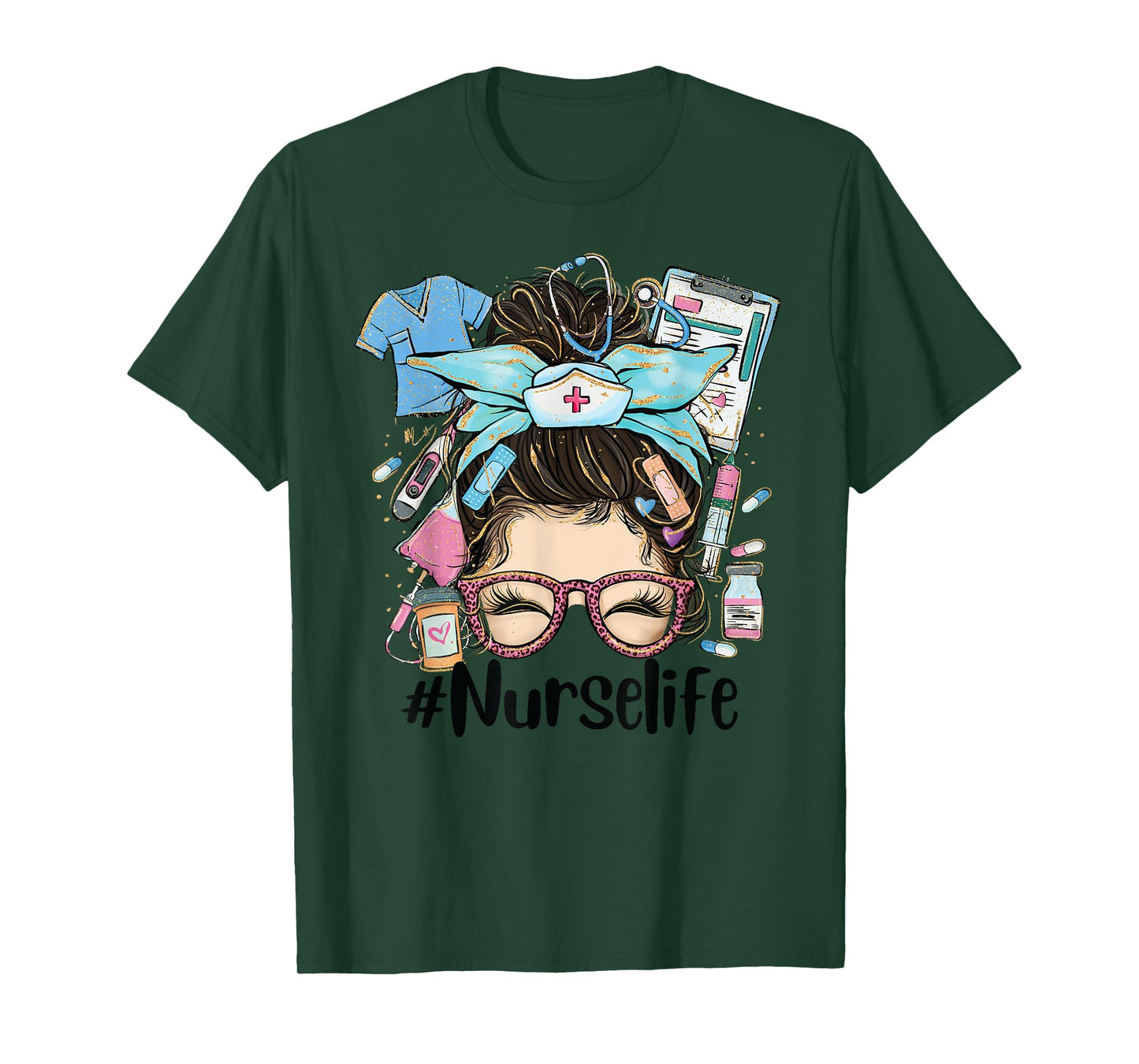 Messy Hair Woman Bun Nurse Life Healthcare Life funny T-Shirt