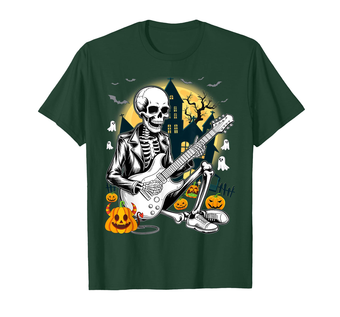 Happy Skeleton Guitar Halloween Playing Guy T-Shirt