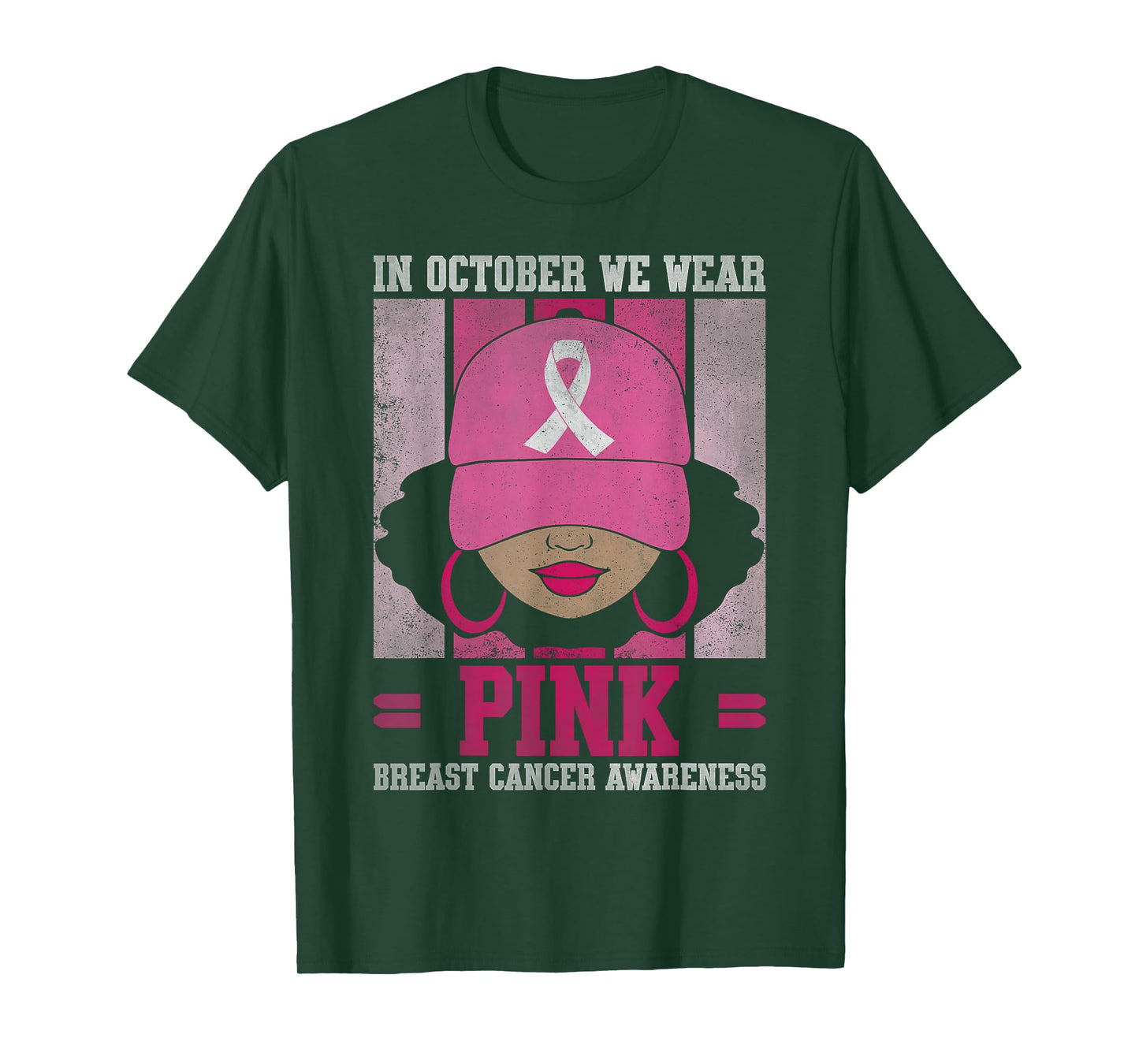 Black Woman In October We Wear Pink Breast Cancer Awareness T-Shirt