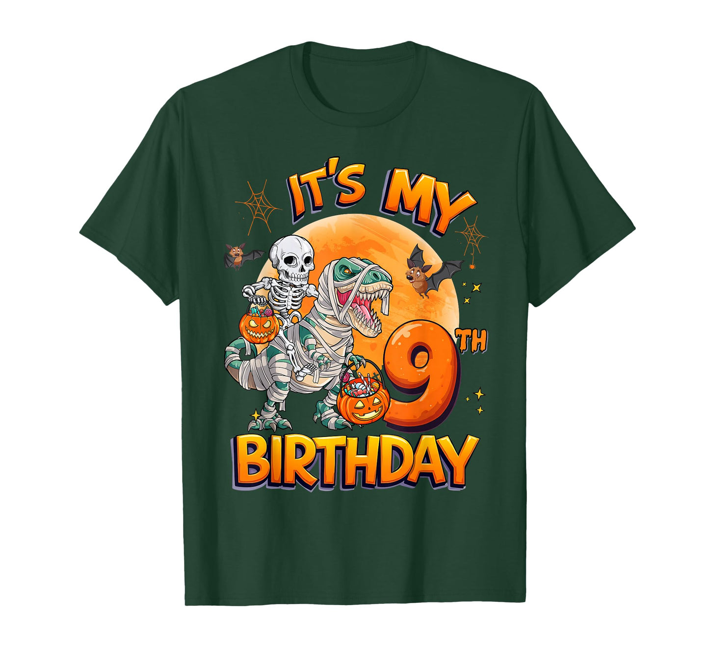 It's My 9th Birthday Dinosaur Skeleton Halloween 9 Years Old T-Shirt