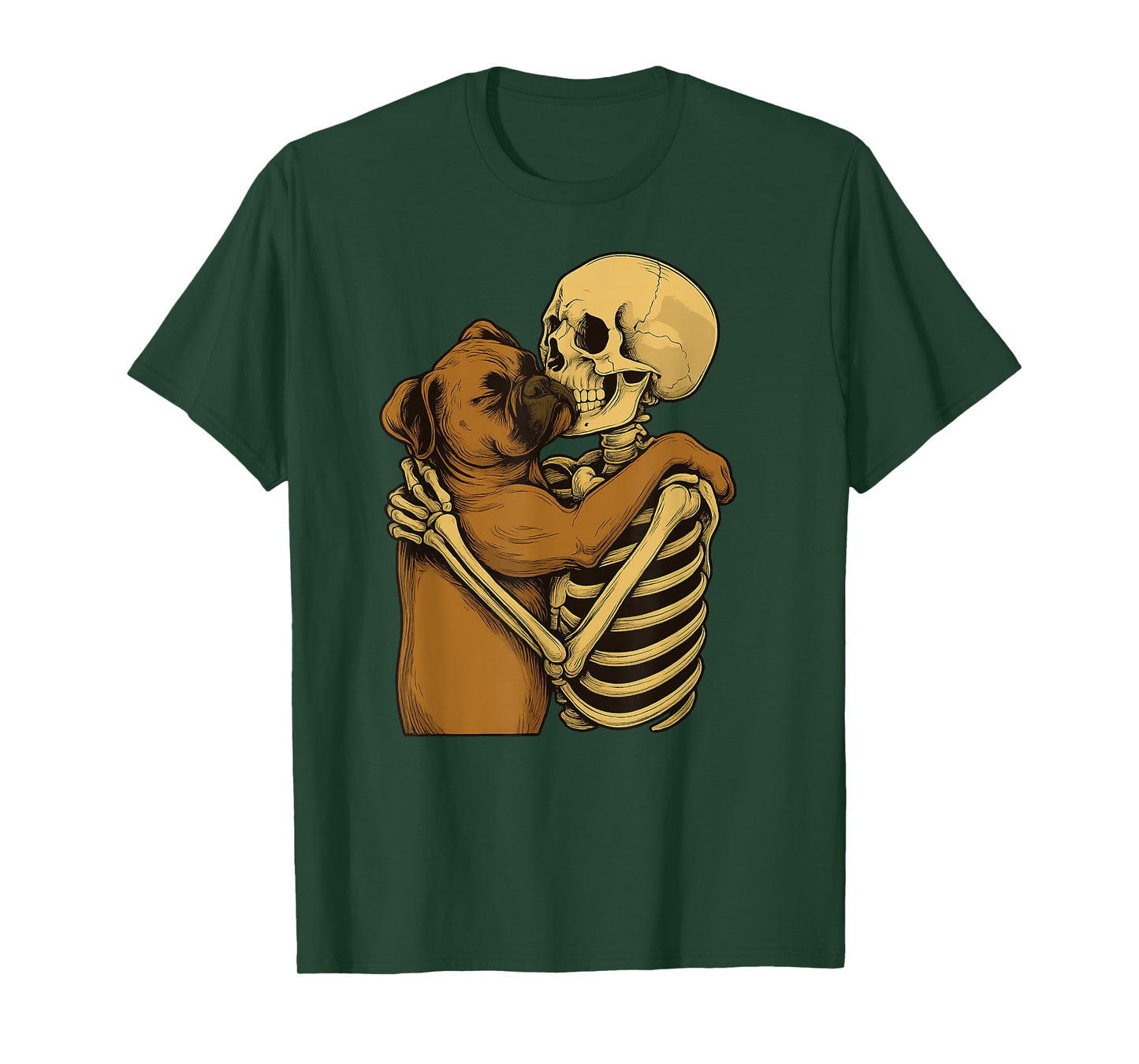 Skeleton Hugging Boxer Dog Halloween T-Shirt