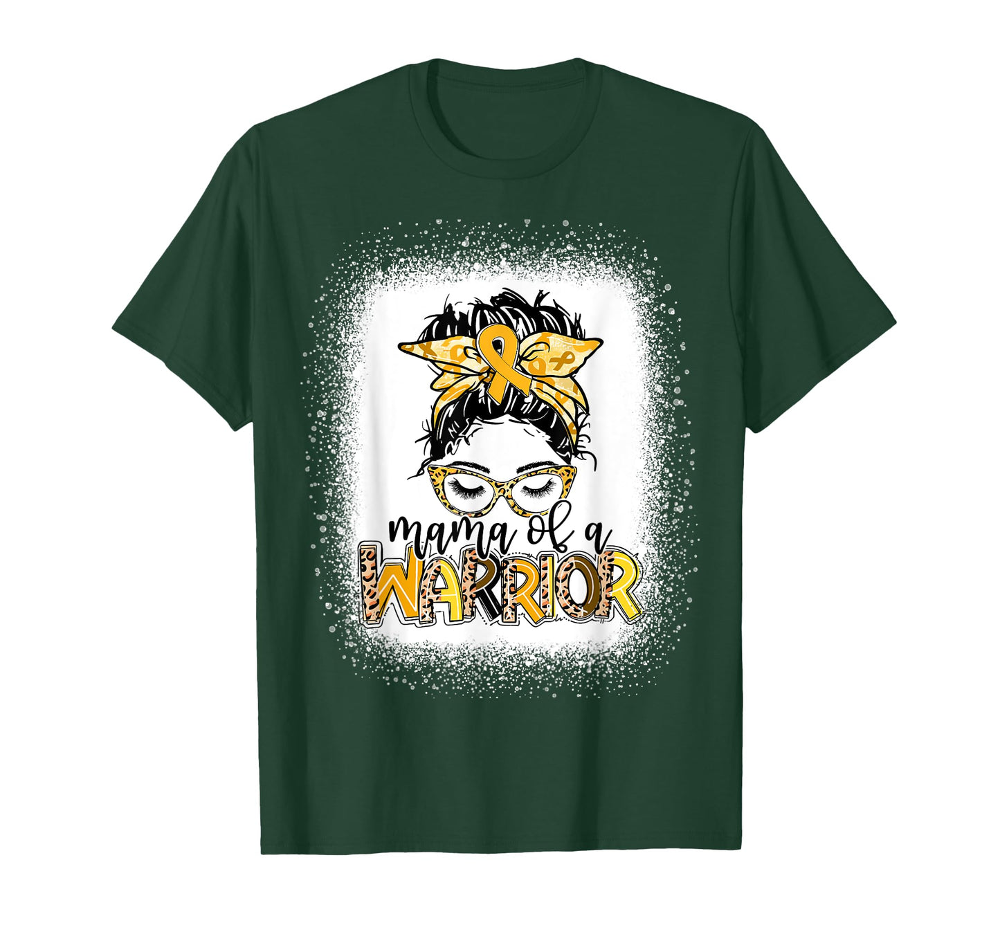 Childhood Cancer Awareness Women Messy Bun Mama of a Warrior T-Shirt