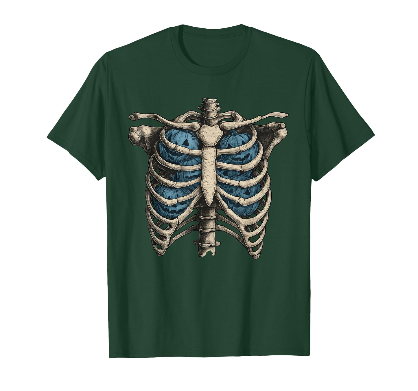 Skeleton Rib Cage Pumpkin Halloween Trendy Spooky Retro T-Shirt