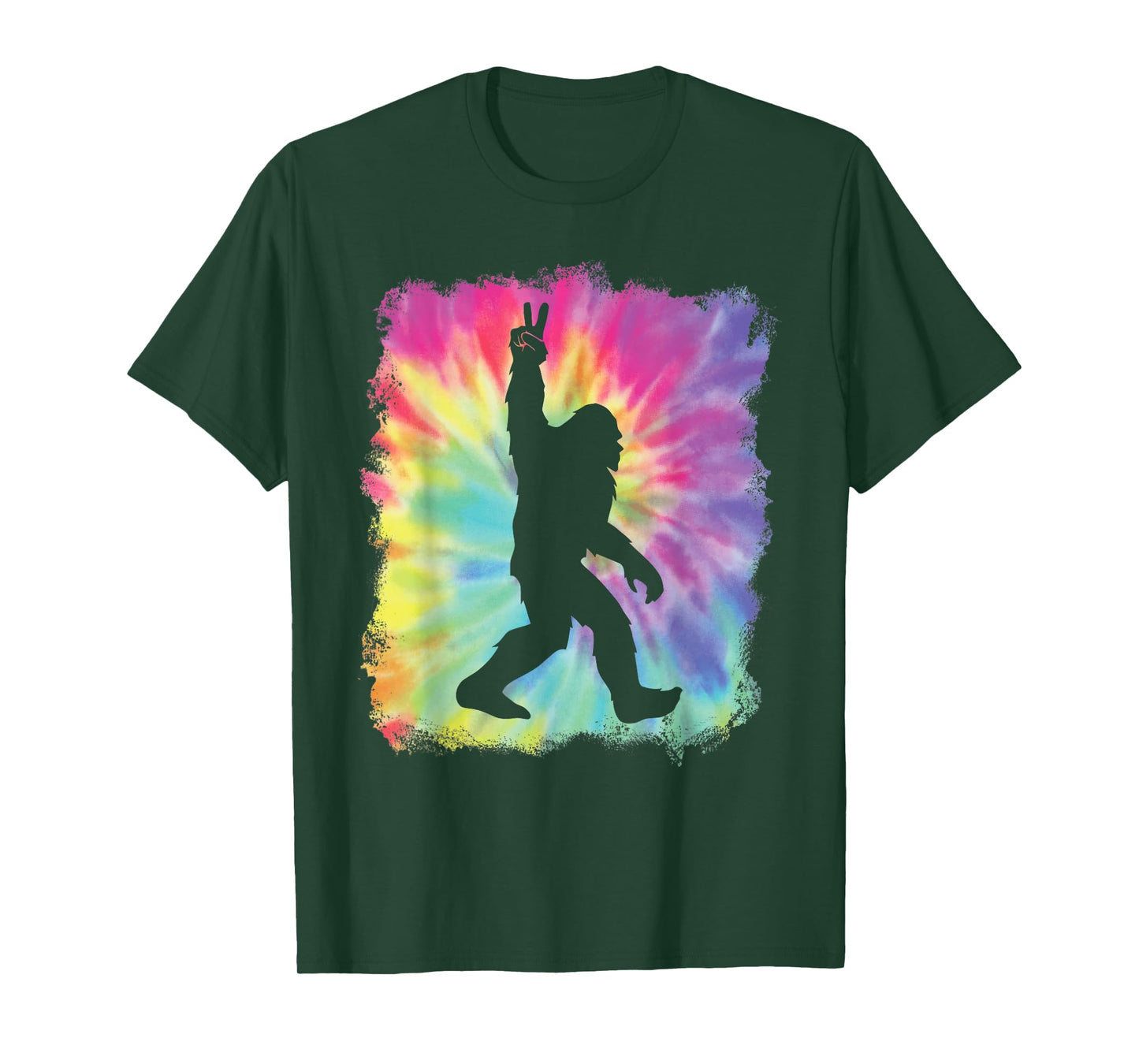 Bigfoot Sasquatch Peace Big Foot Squatch Tie Dye Rainbow Tee T-Shirt