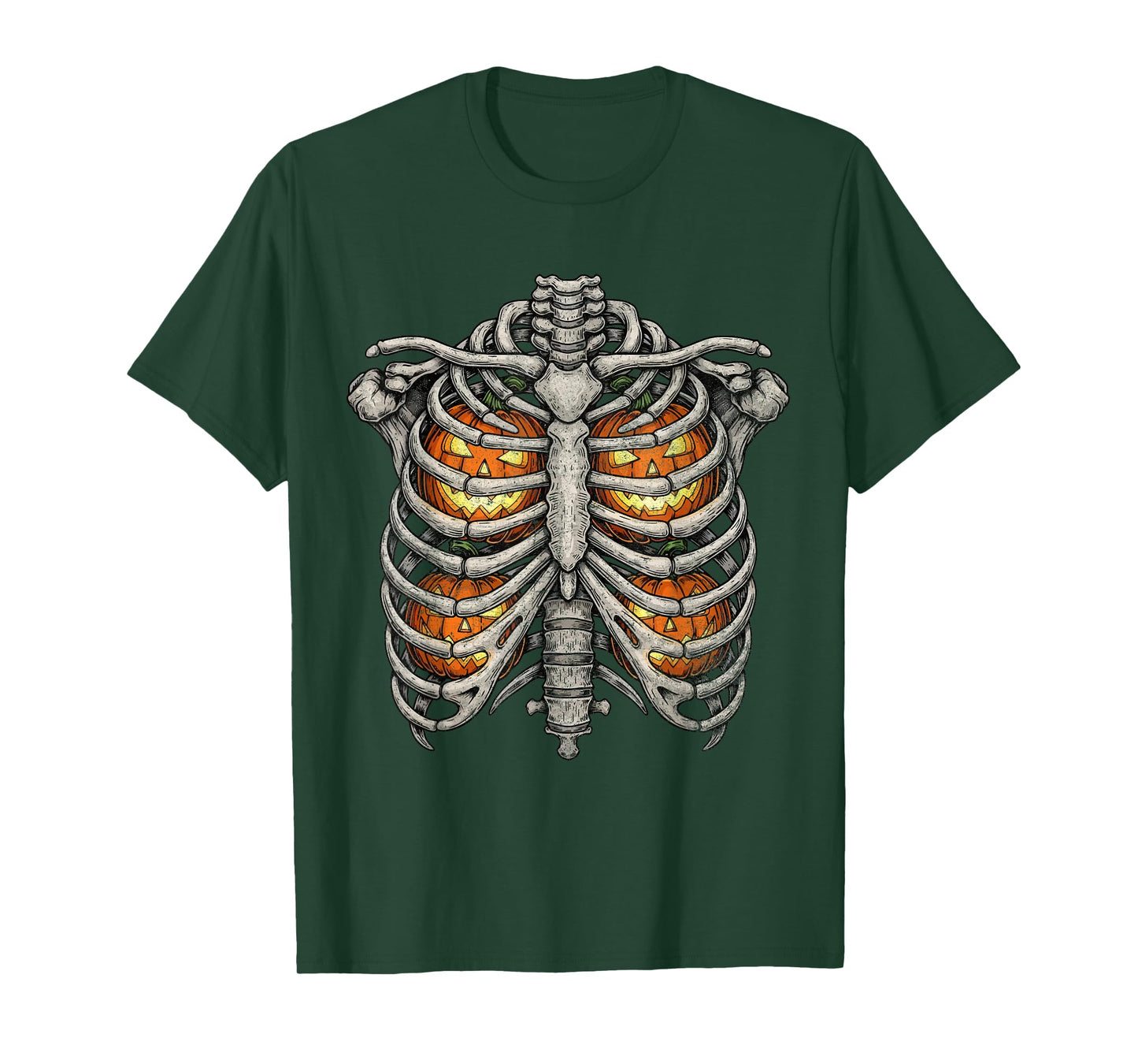 Retro Skeleton Rib Cage Pumpkin Halloween Costume Men Women T-Shirt