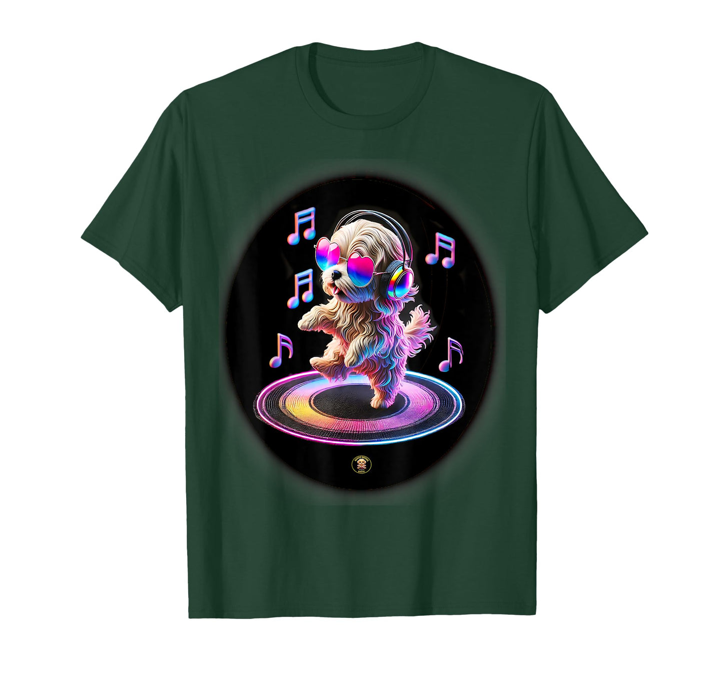 Adorable Dancing Dog with Glasses and Earphones - Dog Lovers T-Shirt