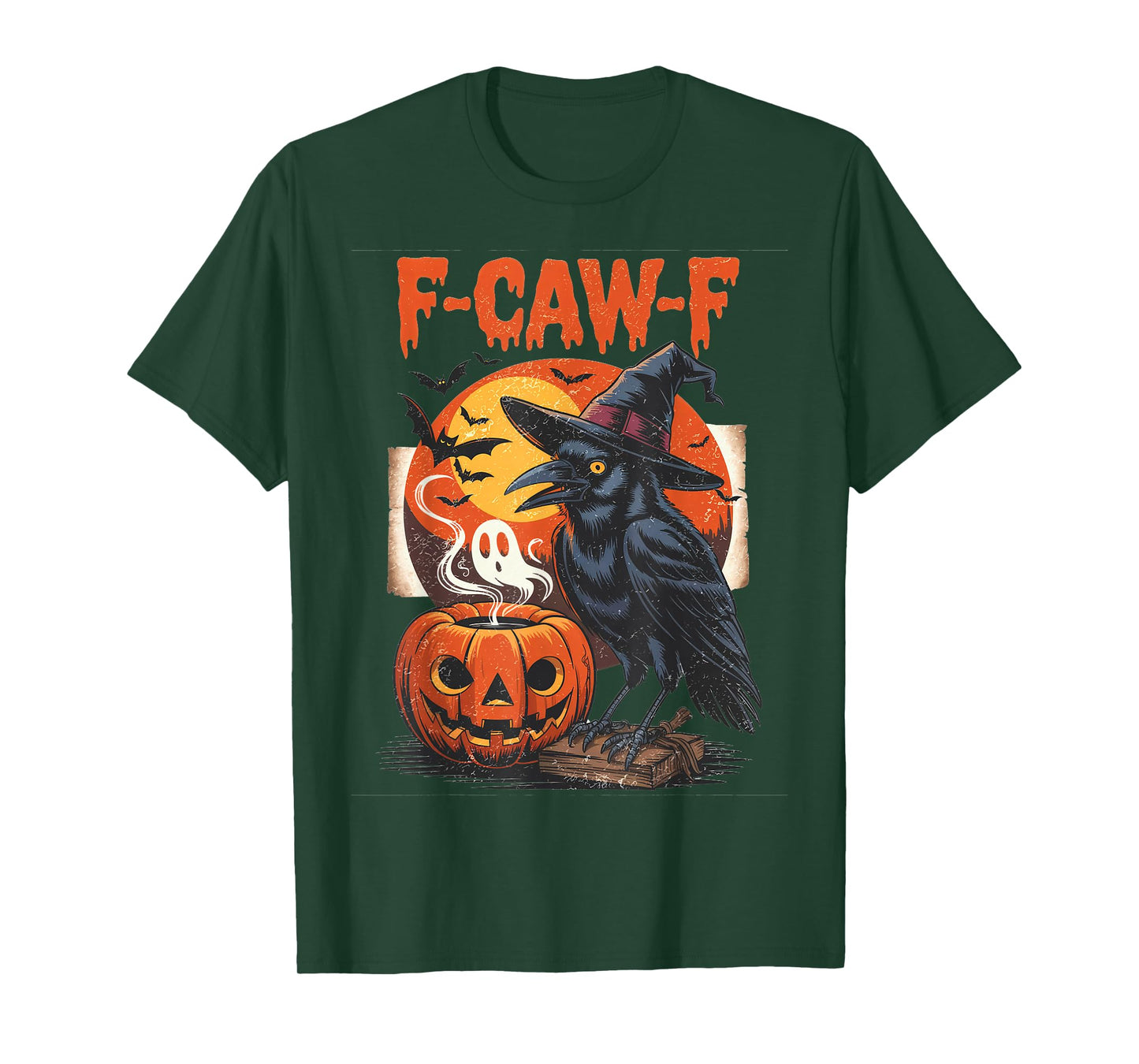 F-Caw-F Funny Raven Black Crow Spooky Season Halloween Retro T-Shirt