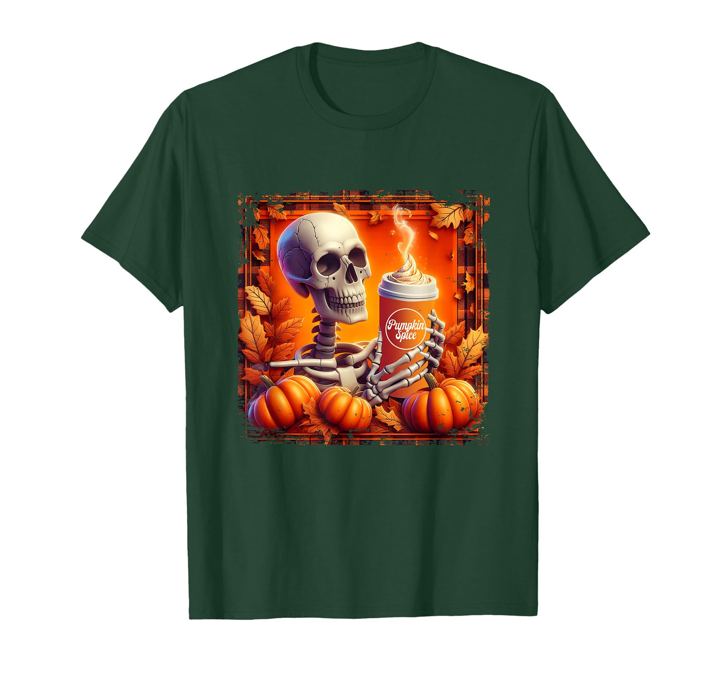 Pumpkin Spice Latte Skeleton Vintage Halloween Autumn Coffee T-Shirt