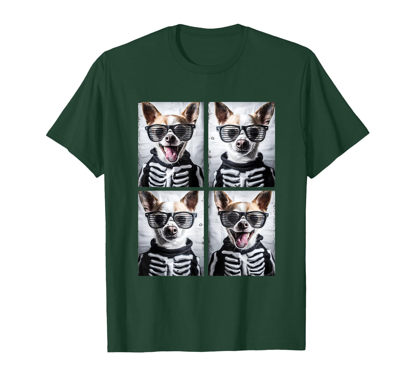 Cute Chihuahuas with Sunglasses Halloween Skeleton Costume T-Shirt