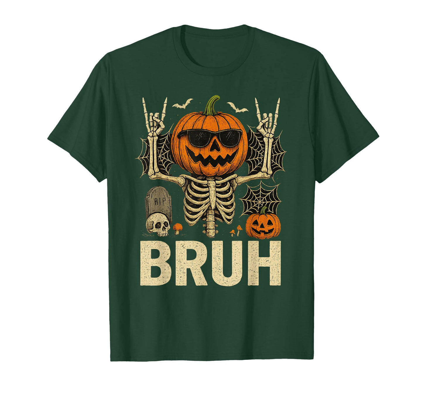 Bruh Rock Skeleton Jack O Lantern Halloween Costume Boy Men T-Shirt